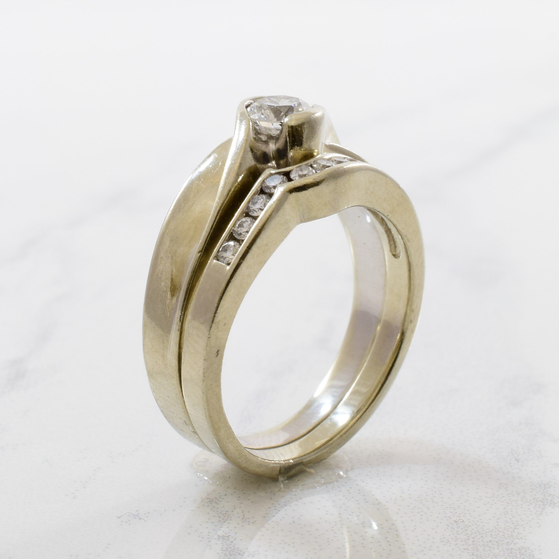 Solitaire Diamond Bypass Wedding Set | 0.47ctw | SZ 5.75 |