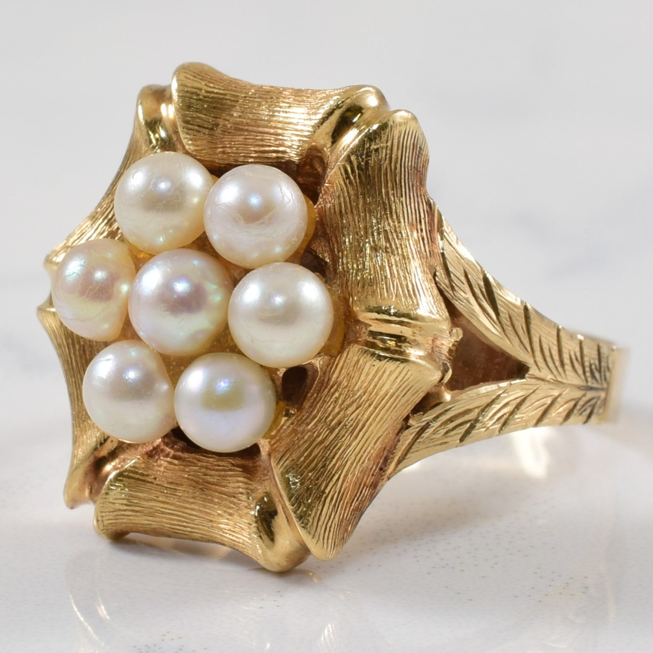 Bamboo Textured Cluster Pearl Ring | 2.80ctw | SZ 7.25 |
