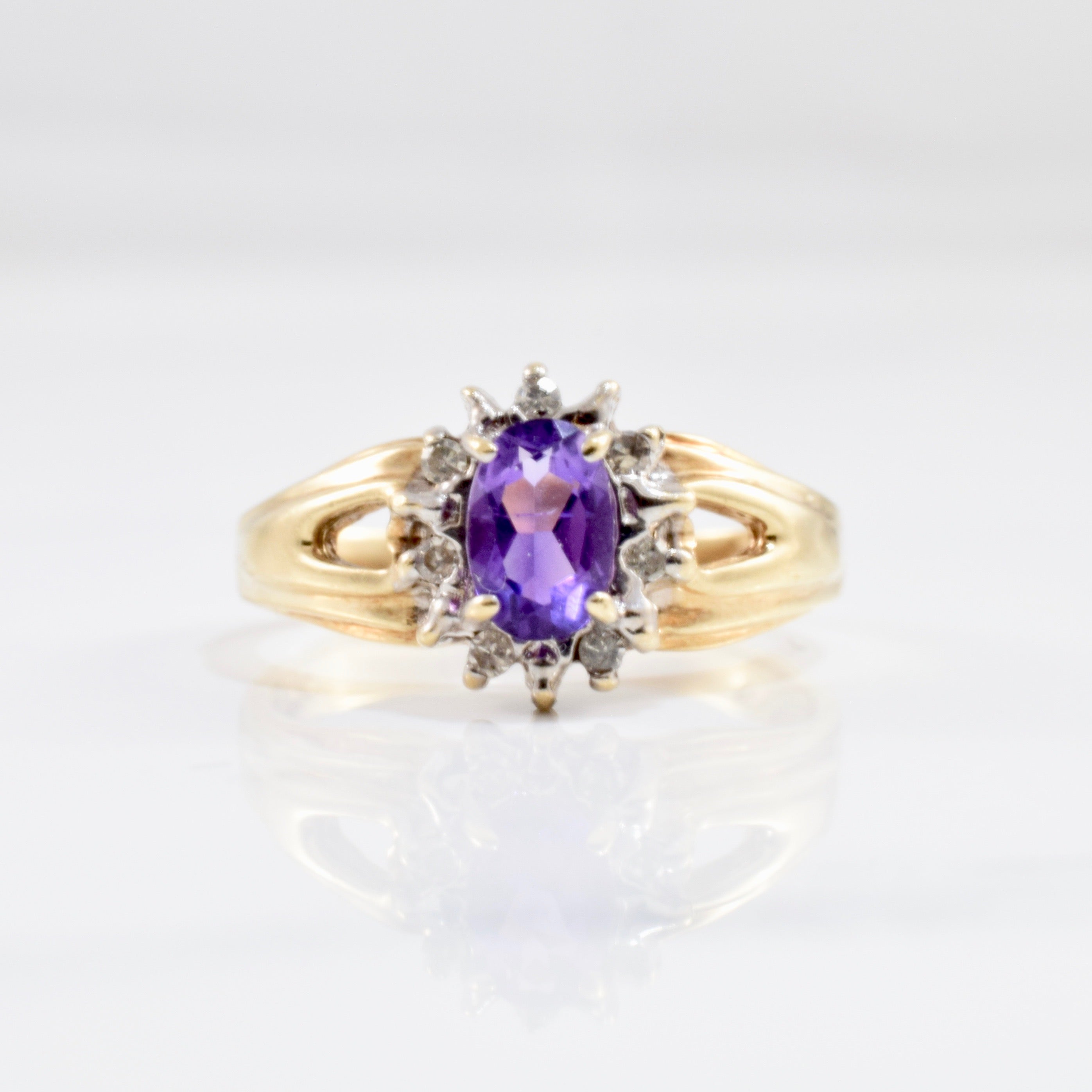 Amethyst & Diamond Halo Ring | 0.06 ctw SZ 5.25 |