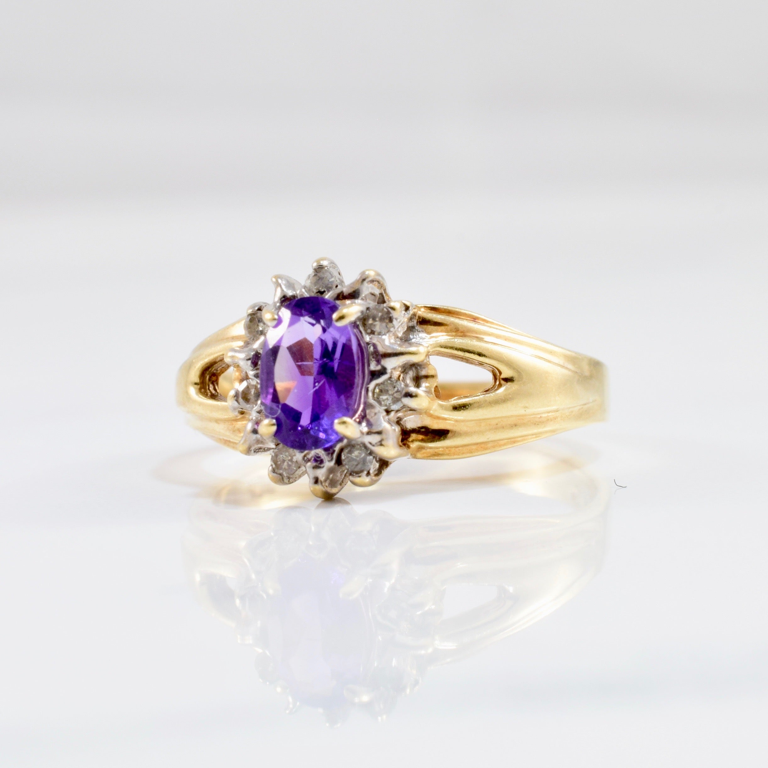 Amethyst & Diamond Halo Ring | 0.06 ctw SZ 5.25 |