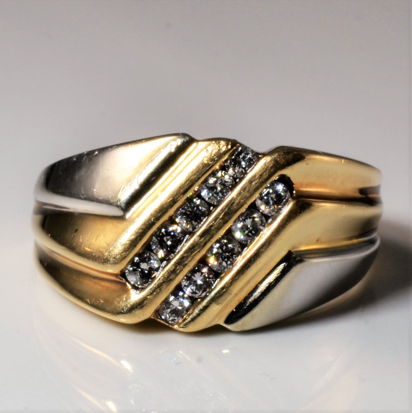 Two Tone Diagonal Channel Diamond Ring | 0.35ctw | SZ 10.75 |