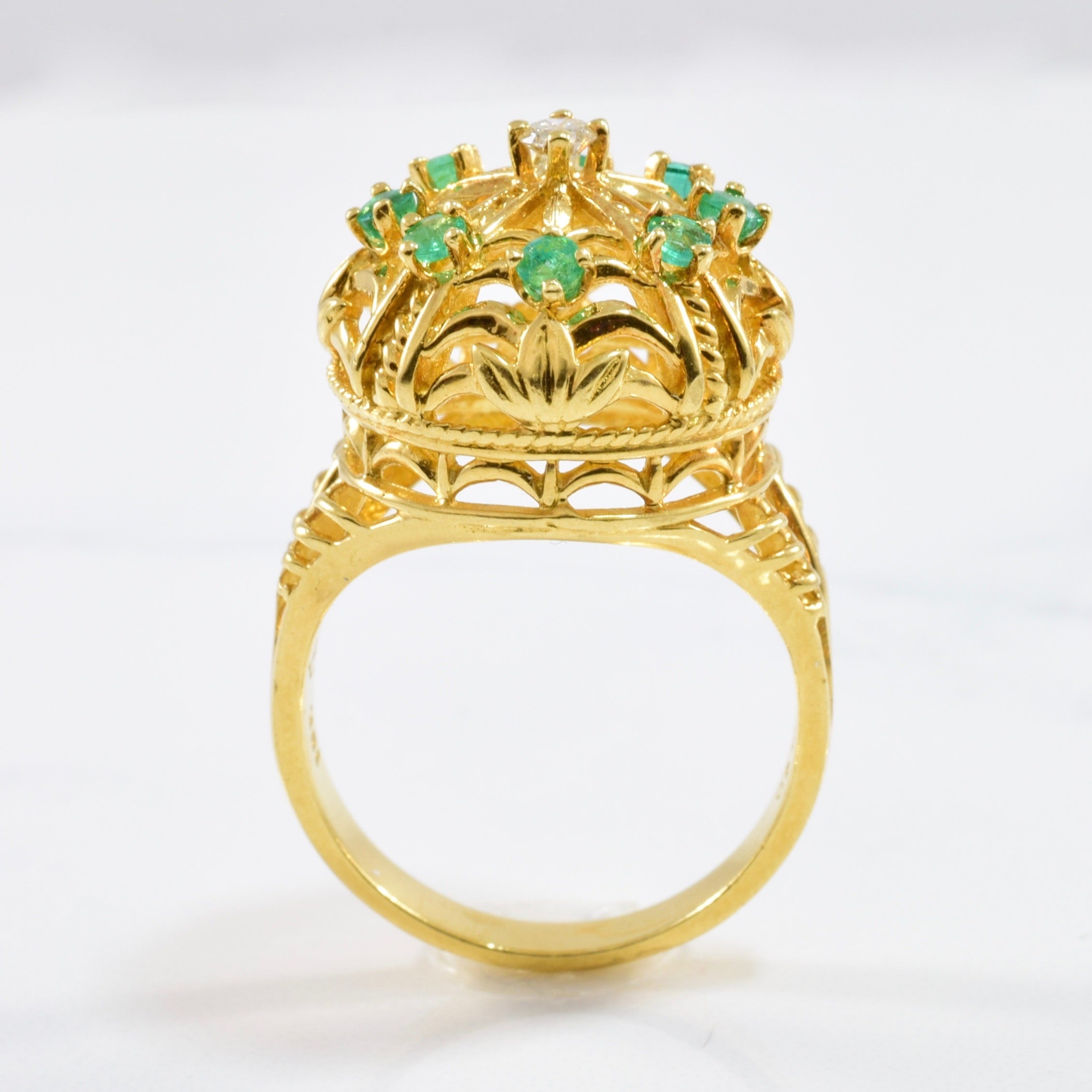 Emerald Crown Cocktail Ring | 0.08ctw, 0.40ctw | SZ 8.75 |