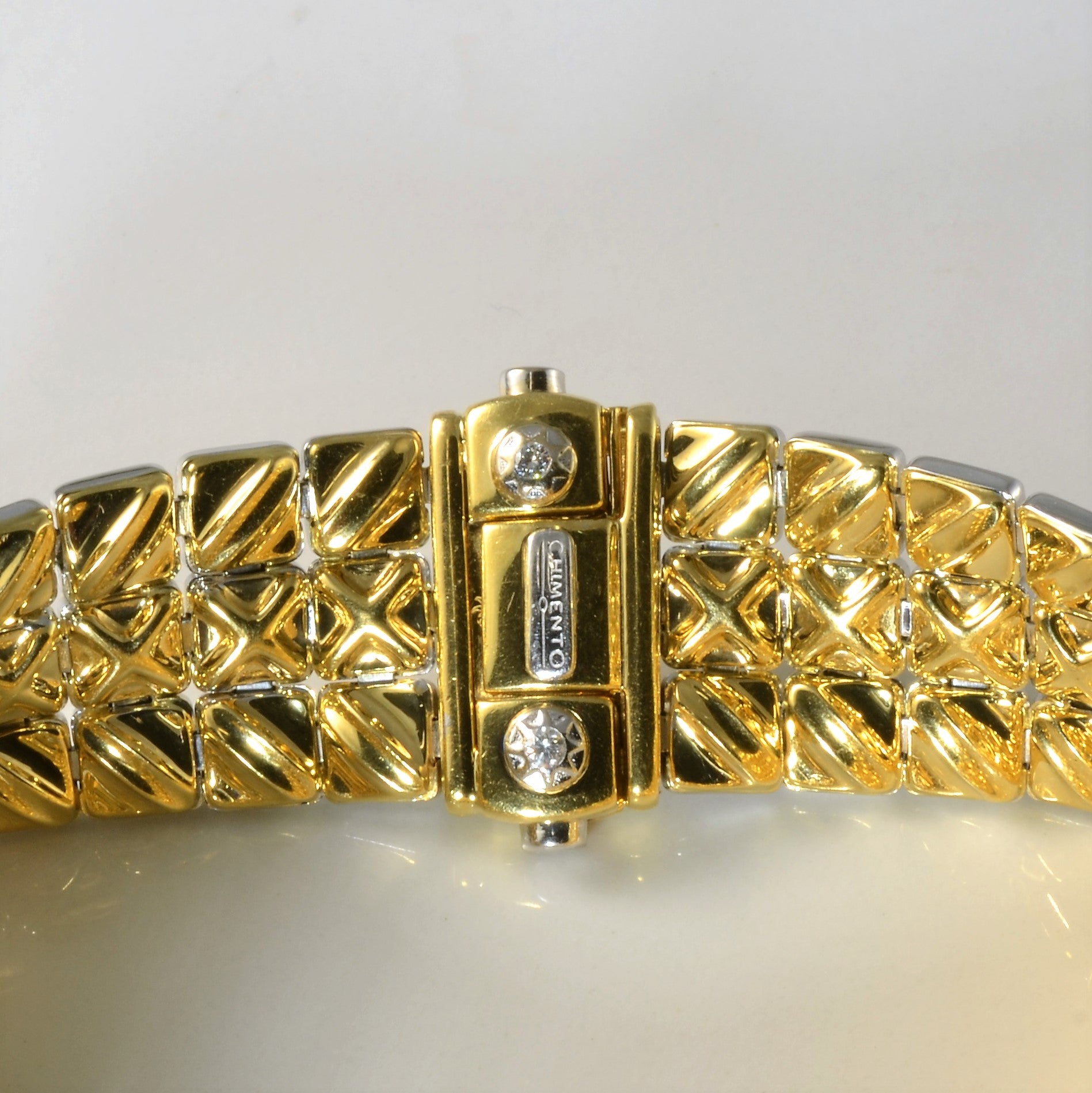'Chimento' Two Tone Gold Textured Chain Bracelet | 0.10ctw | 7.5"|