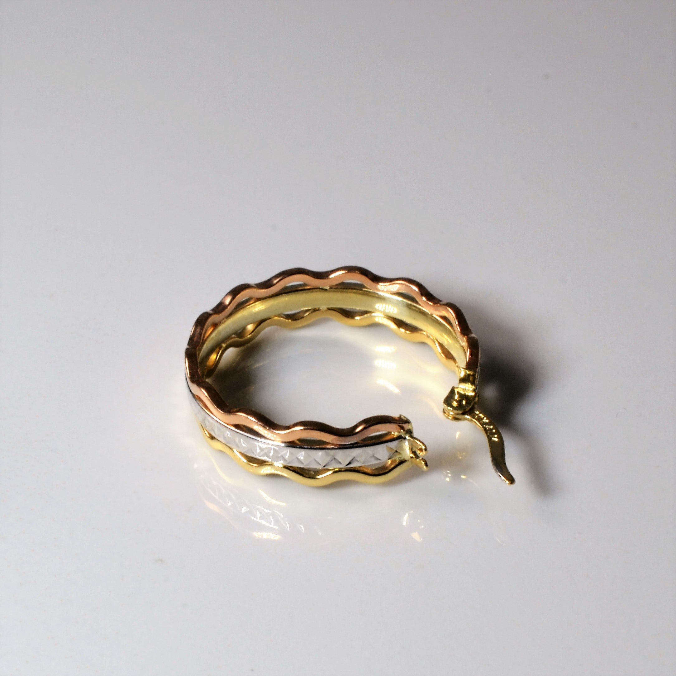 Textured Tri Tone Hoop Earrings |