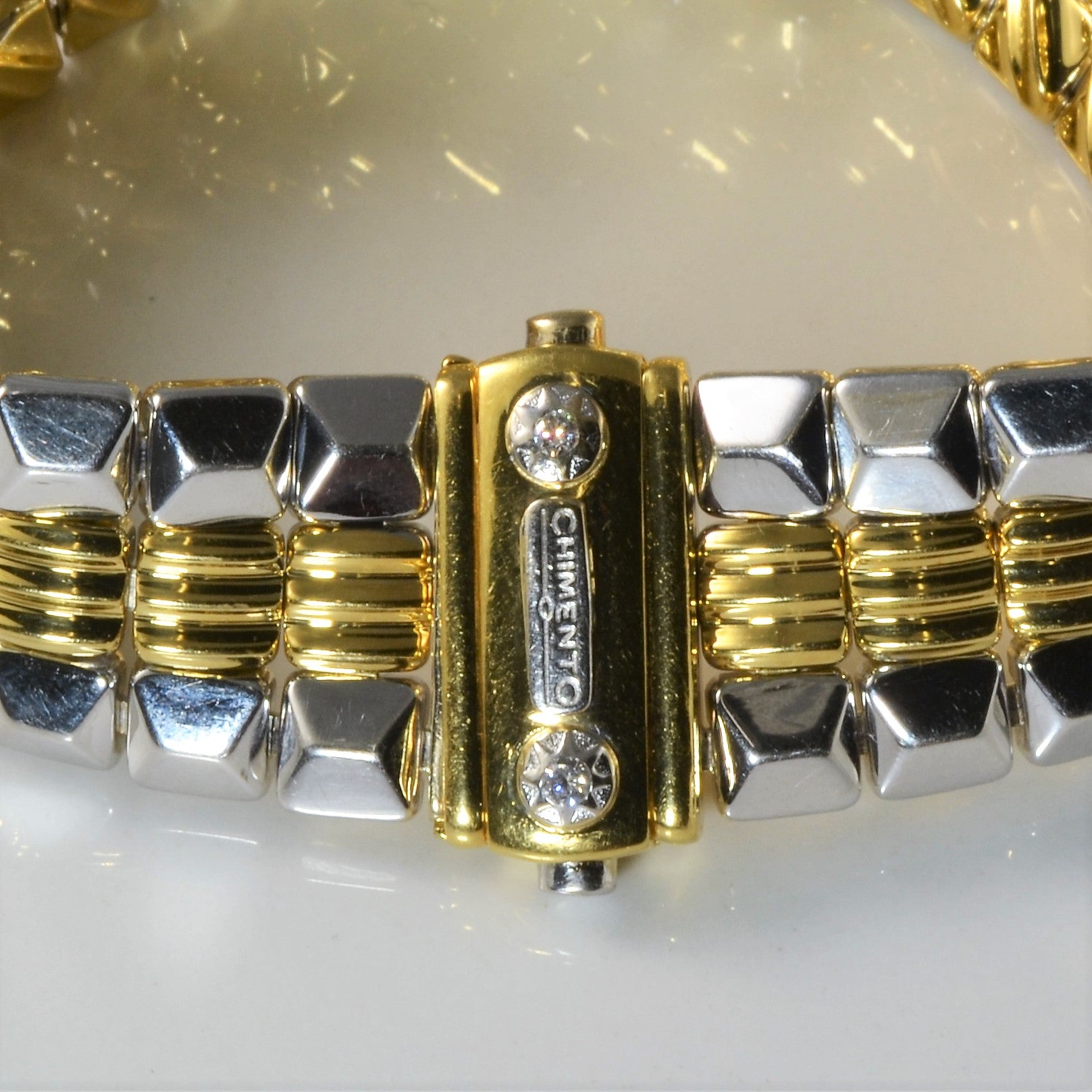 'Chimento' Two Tone Gold Textured Chain Bracelet | 0.10ctw | 7.5"|