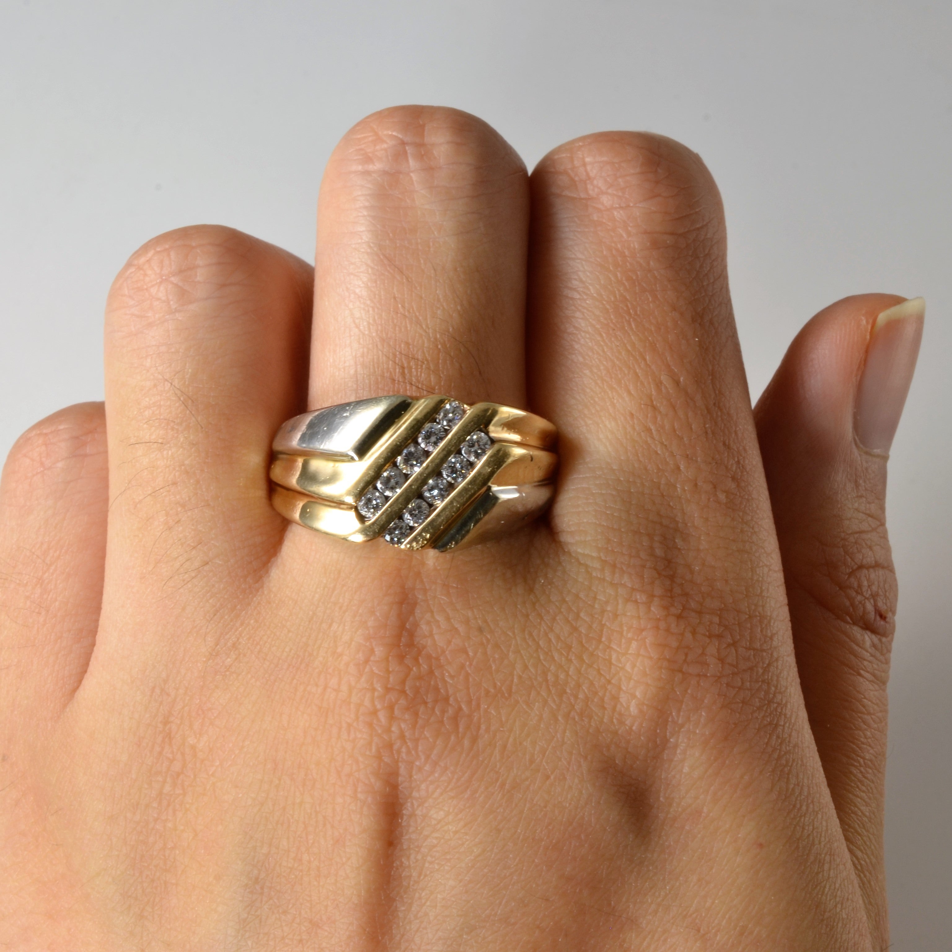 Two Tone Diagonal Channel Diamond Ring | 0.35ctw | SZ 10.75 |