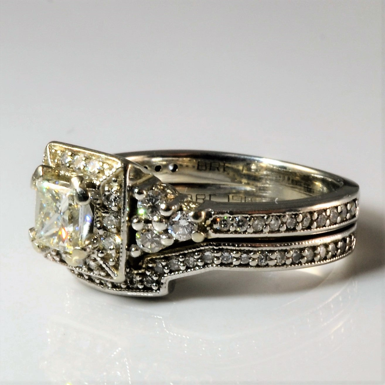 Soldered Milgrain Diamond Halo Wedding Set | 1.28ctw | SZ 7.25 |