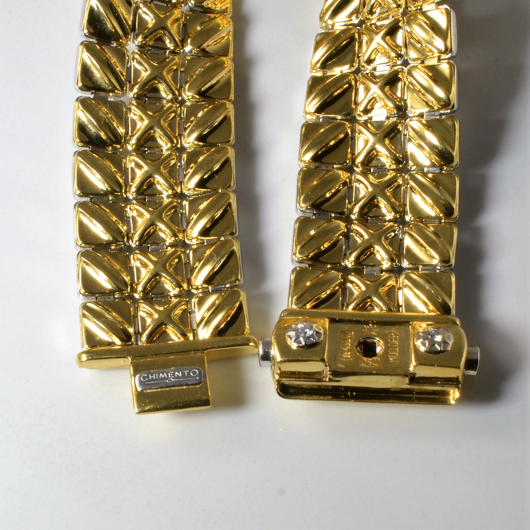 'Chimento' Two Tone Gold Textured Chain Bracelet | 0.10ctw | 7.5"|