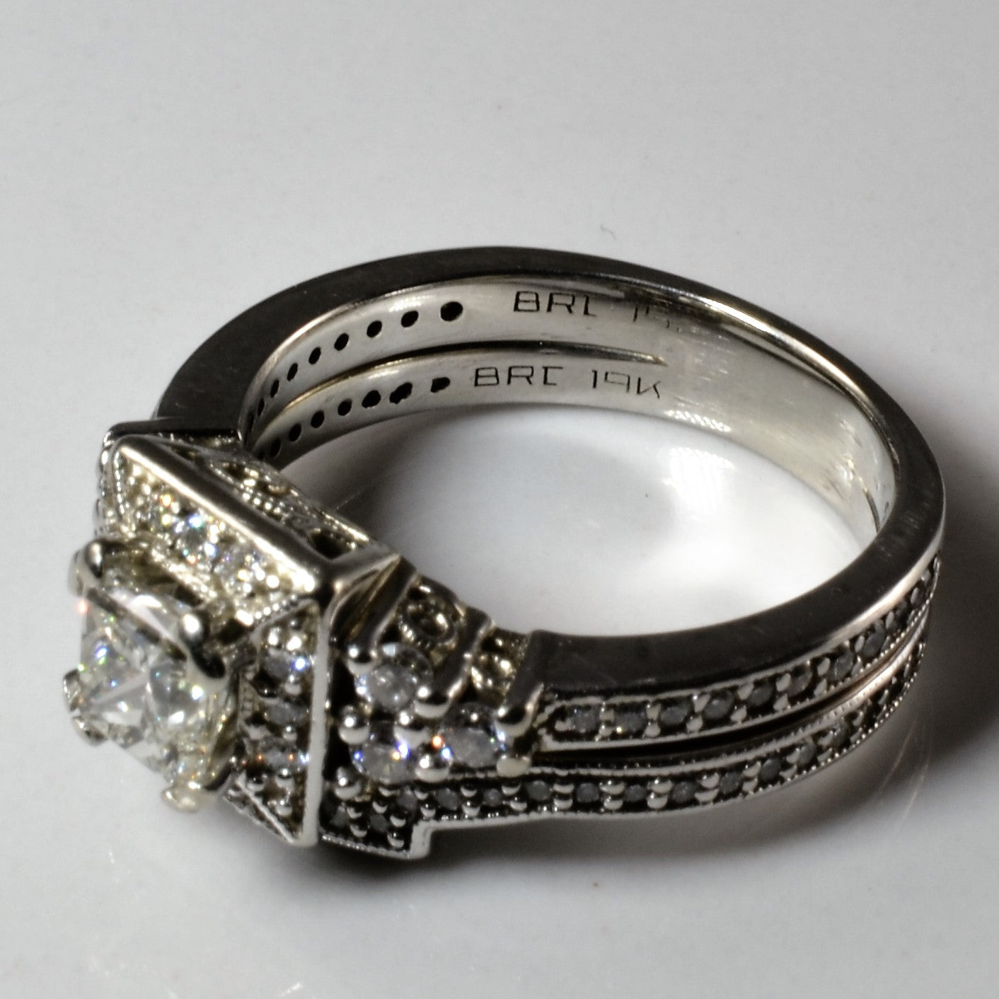 Soldered Milgrain Diamond Halo Wedding Set | 1.28ctw | SZ 7.25 |