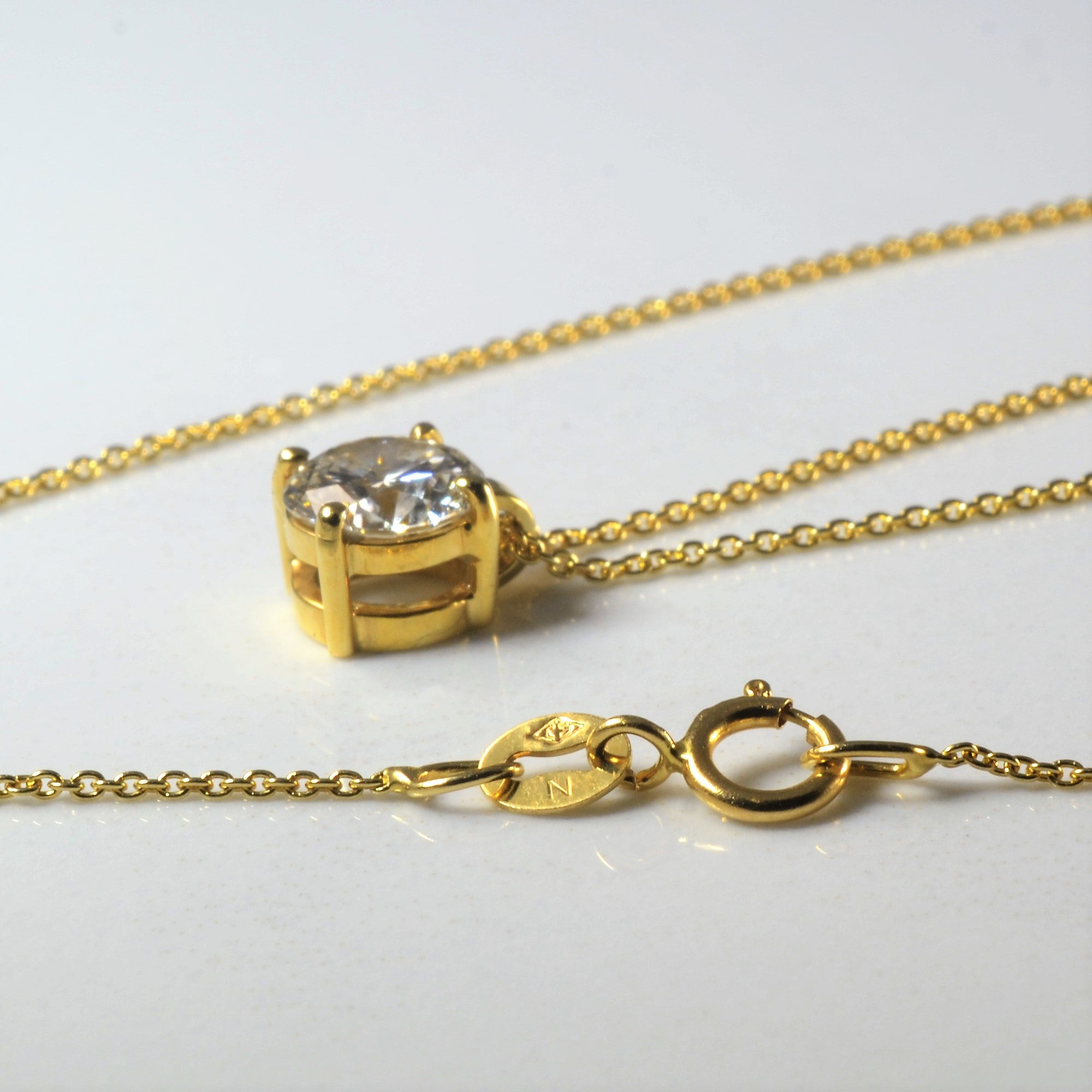 Yellow Gold Solitaire Diamond Necklace | 0.93ct | 18" |