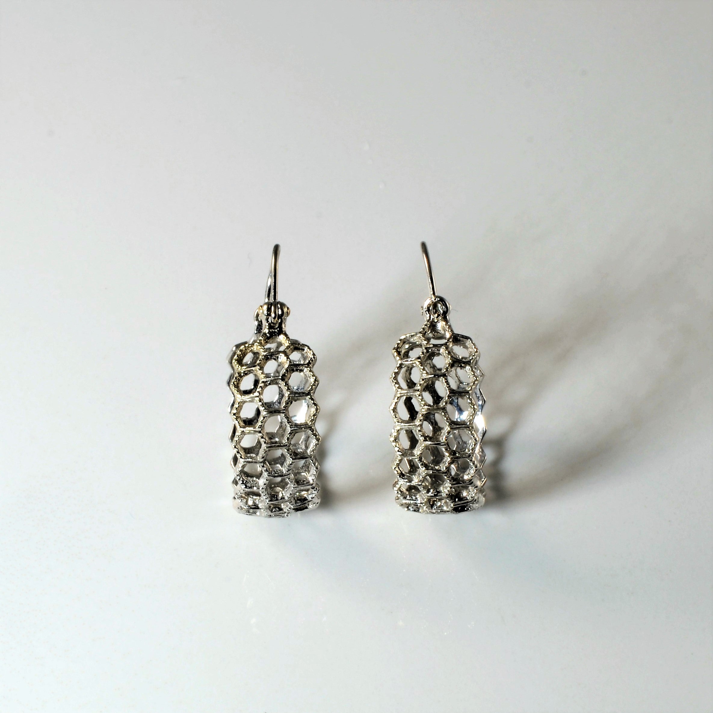 Honeycomb White Gold Hoop Earrings |