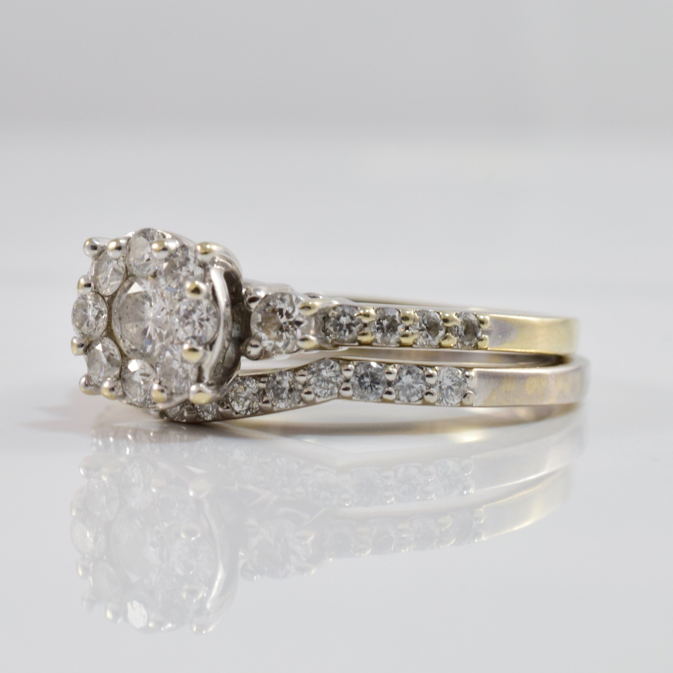 Diamond Cluster Engagement Ring and Wedding Band Set | 0.65 ctw SZ 5 |