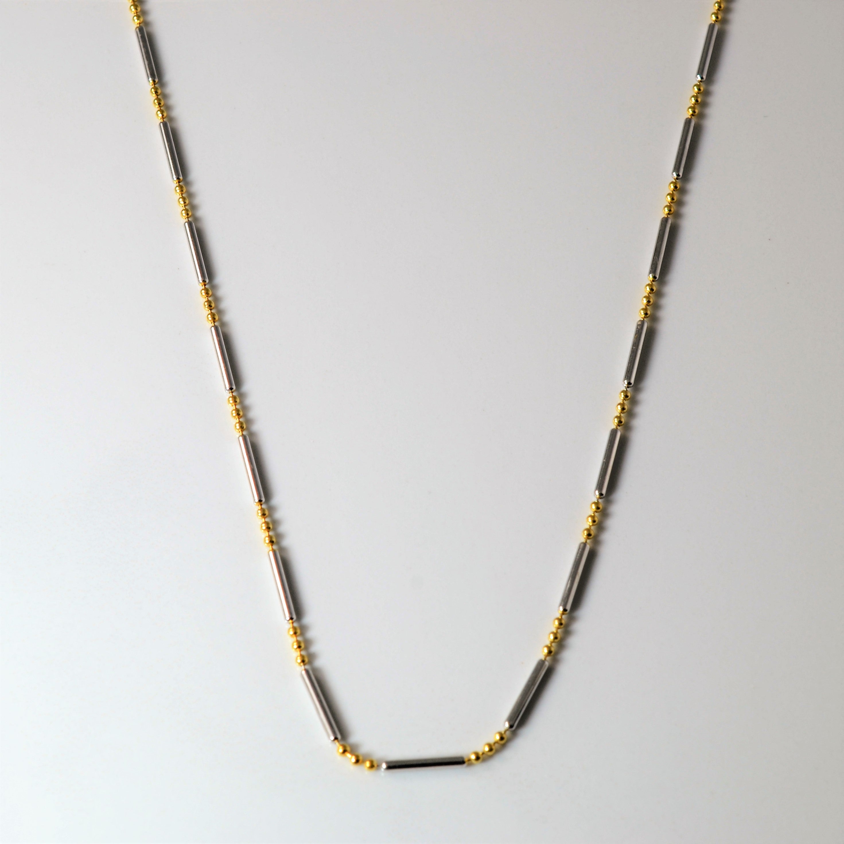 18k Two Tone Bar & Bead Chain | 23" |
