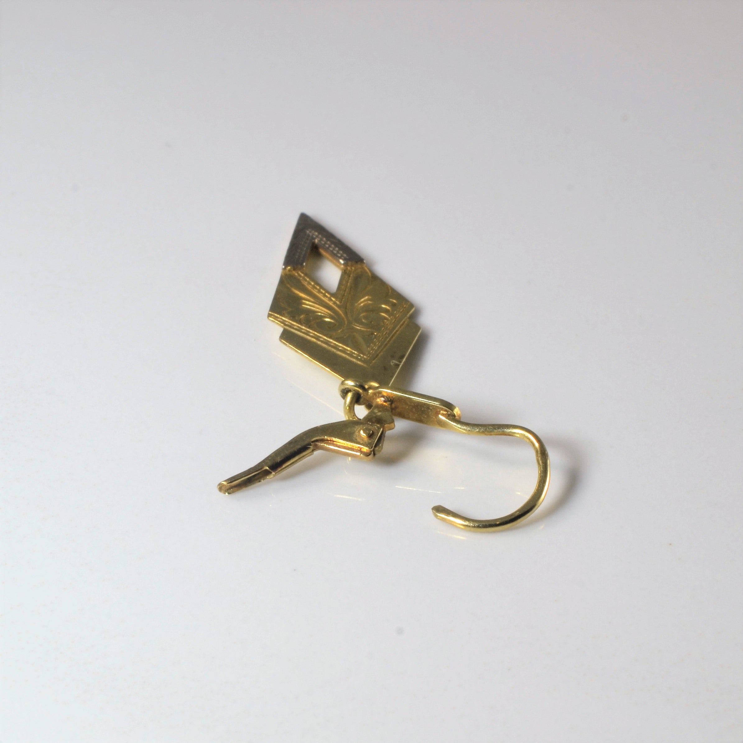 Two Tone Carved Gold Dangle Earrings