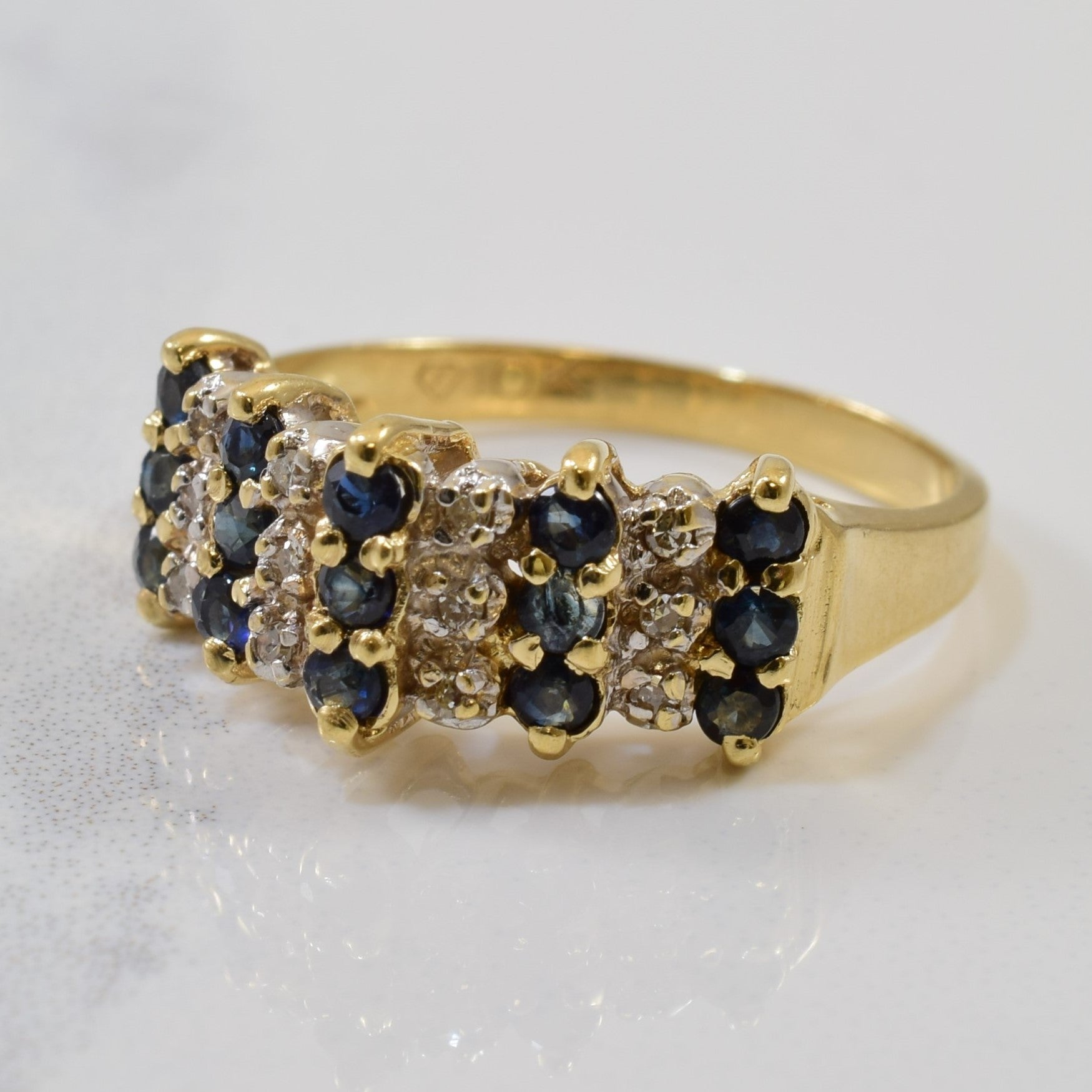 Diamond & Sapphire Tapered Chevron Ring | 0.68ctw, 0.05ctw | SZ 6 |