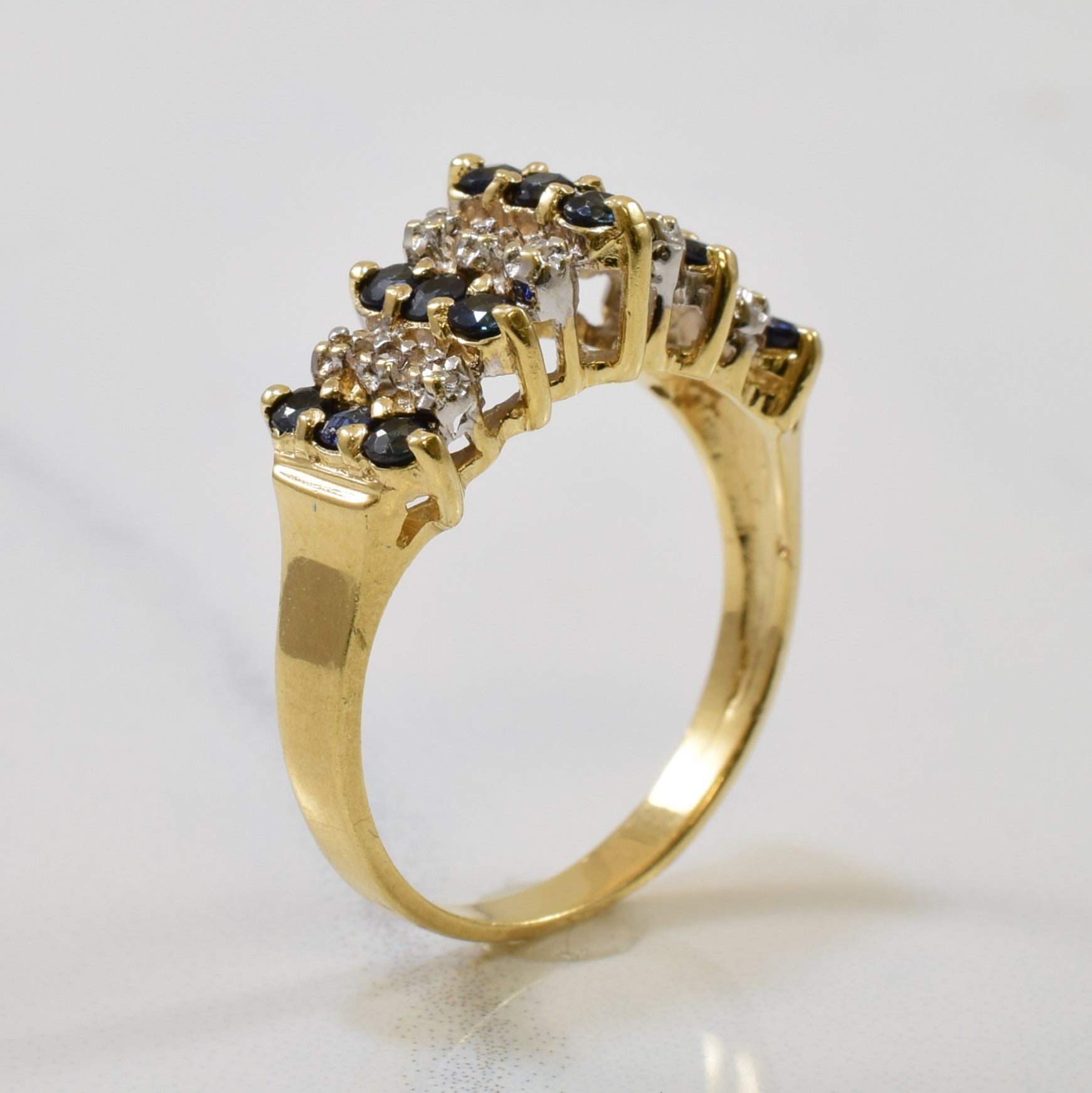 Diamond & Sapphire Tapered Chevron Ring | 0.68ctw, 0.05ctw | SZ 6 |