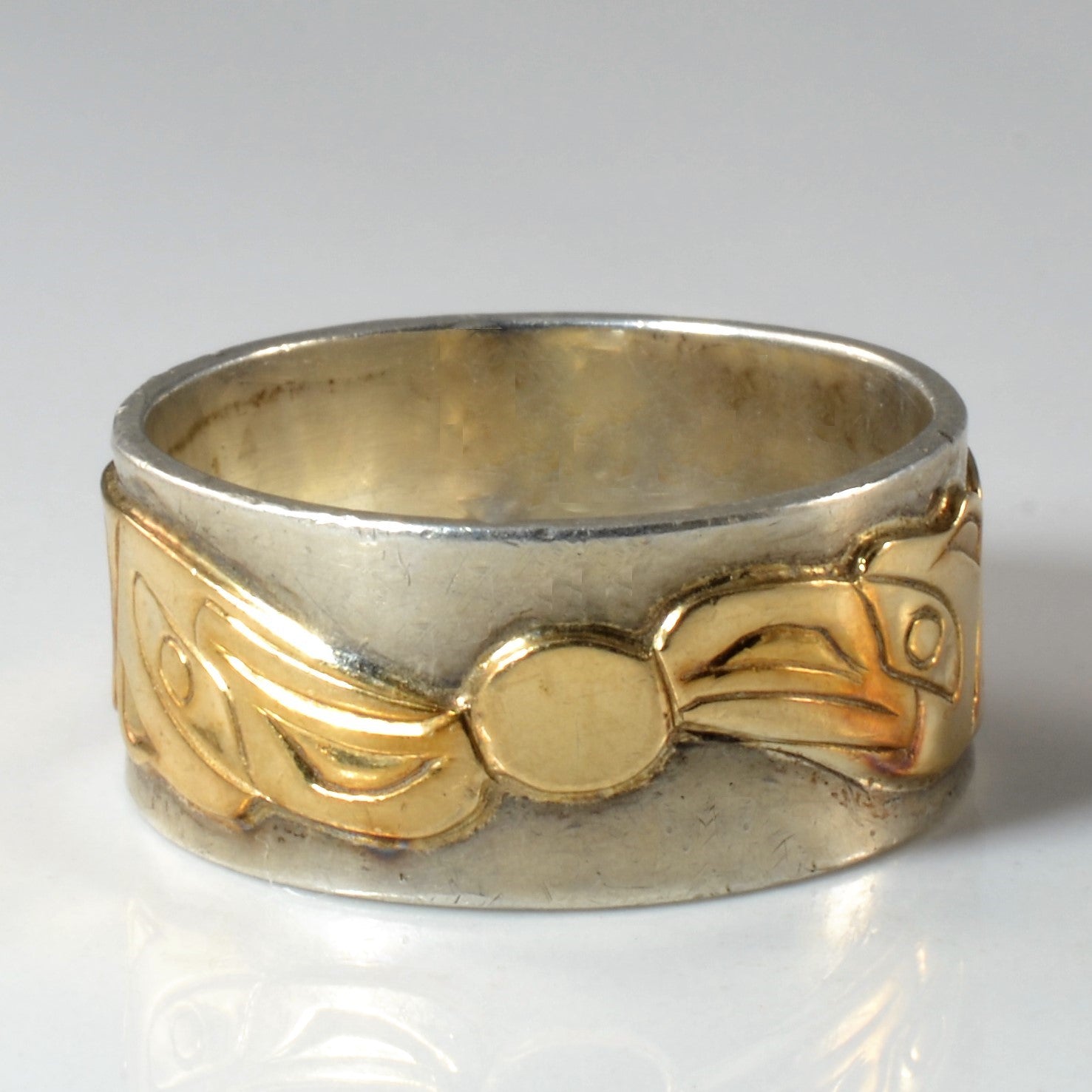 Silver & Gold Indigenous Eagle Art Band | SZ 10.75 |