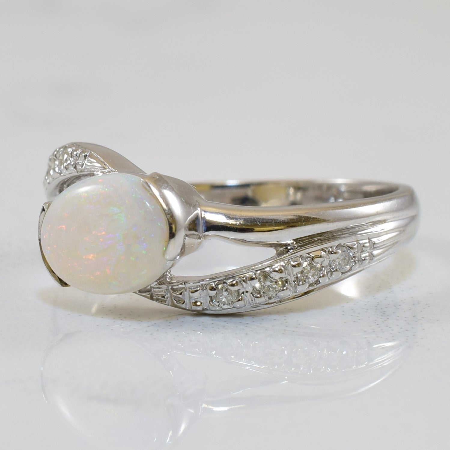 Opal & Diamond Split Shank Bypass Ring | 0.55ct, 0.08ctw | SZ 6.5 |