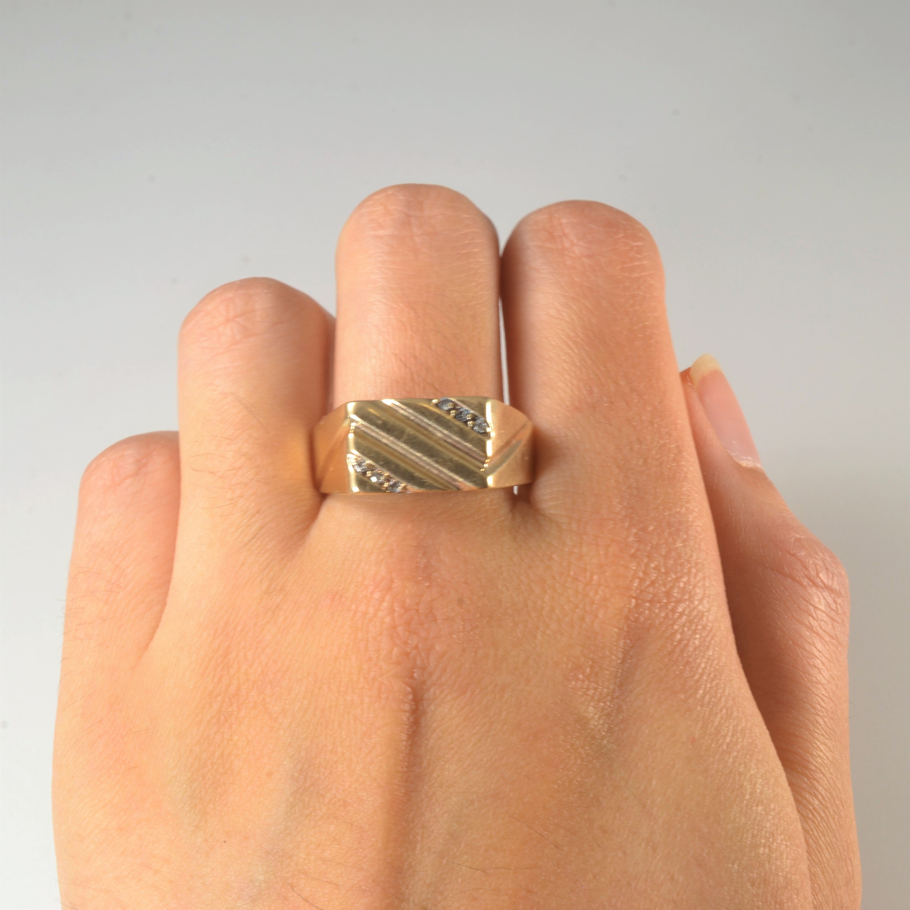 Chevron Detailed Signet Style Ring | 0.09ctw | SZ 10.5 |