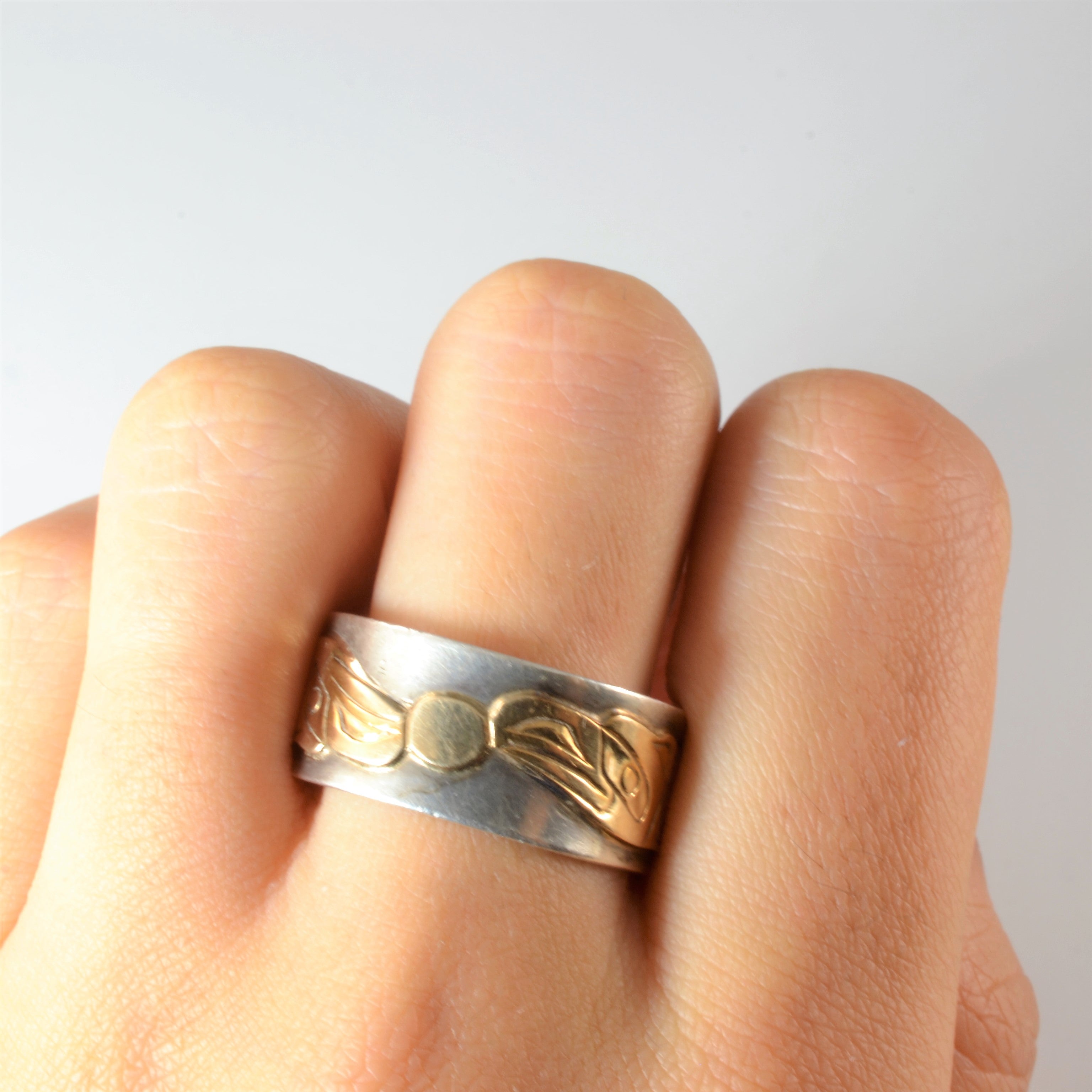 Silver & Gold Indigenous Eagle Art Band | SZ 10.75 |