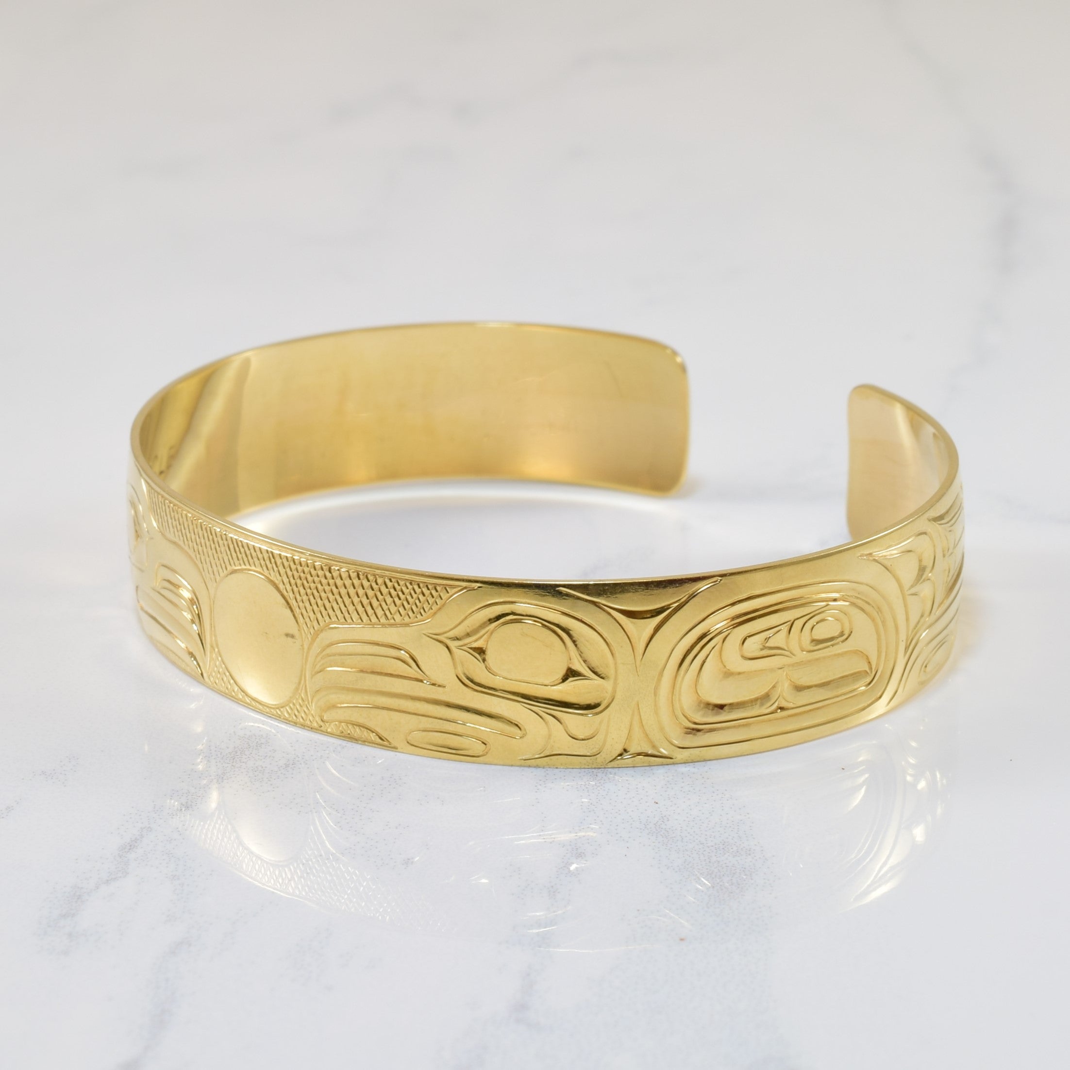 Hand Carved Raven & Eagle Indigenous Art Bangle | 7" |
