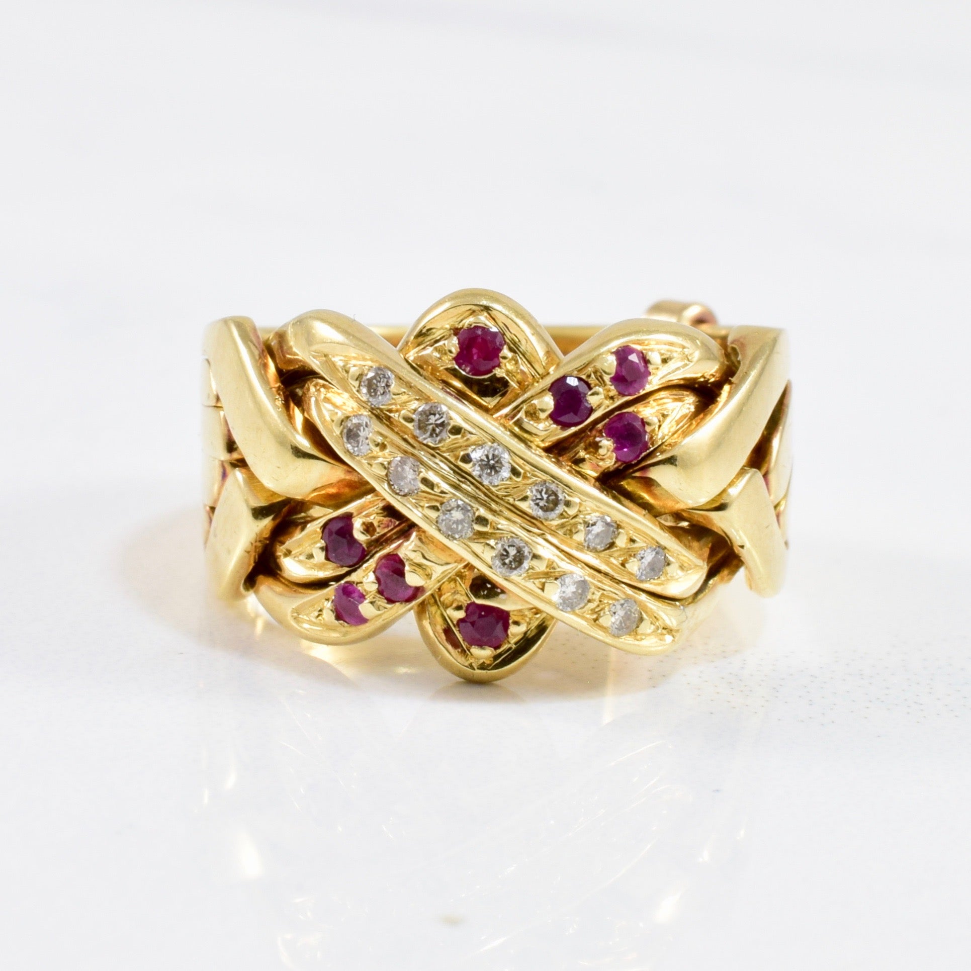 Ruby & Diamond Puzzle Ring | 0.07 ctw SZ 4.5 |