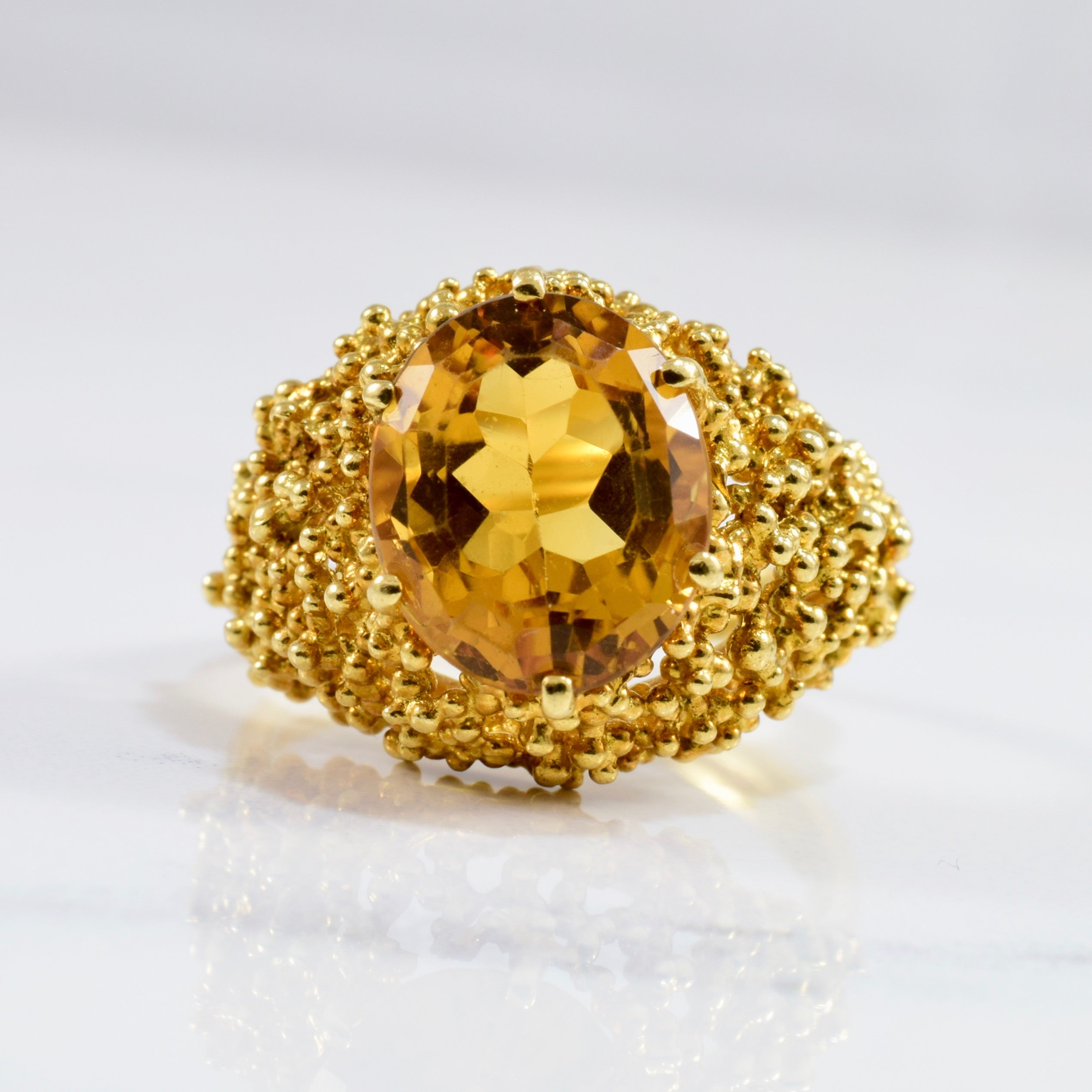 Textured High Set Citrine Cocktail Ring | SZ 8.25 |
