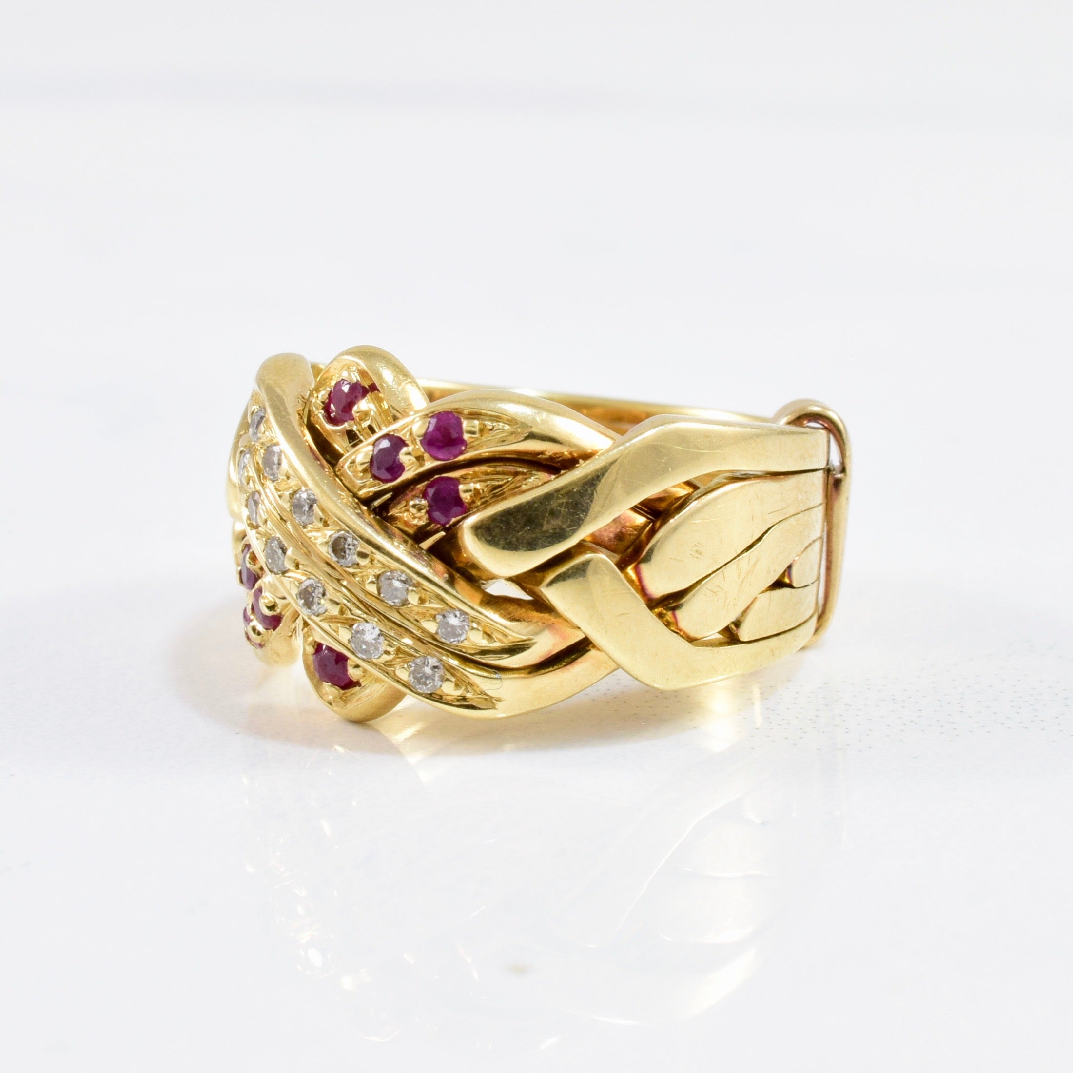 Ruby & Diamond Puzzle Ring | 0.07 ctw SZ 4.5 |