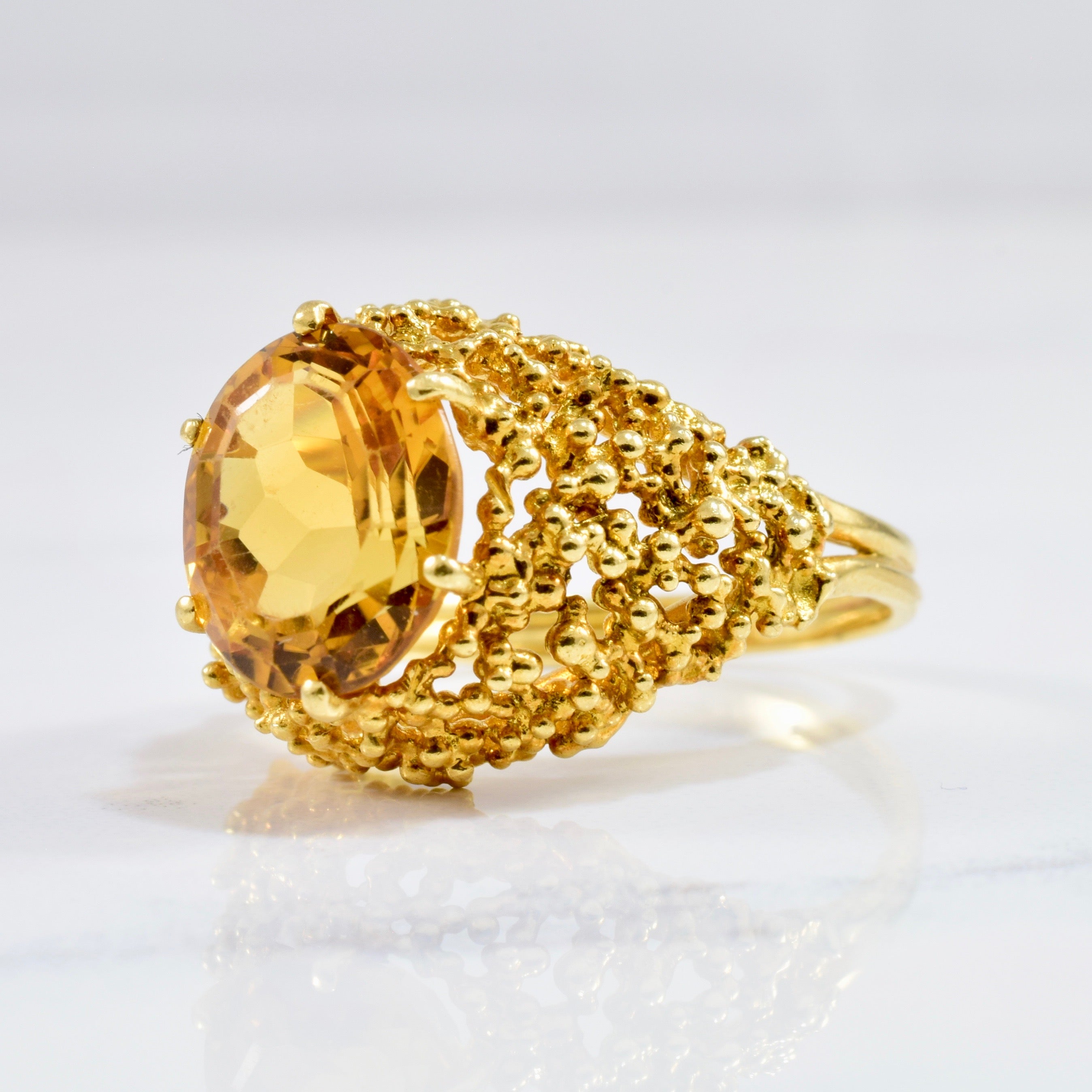 Textured High Set Citrine Cocktail Ring | SZ 8.25 |