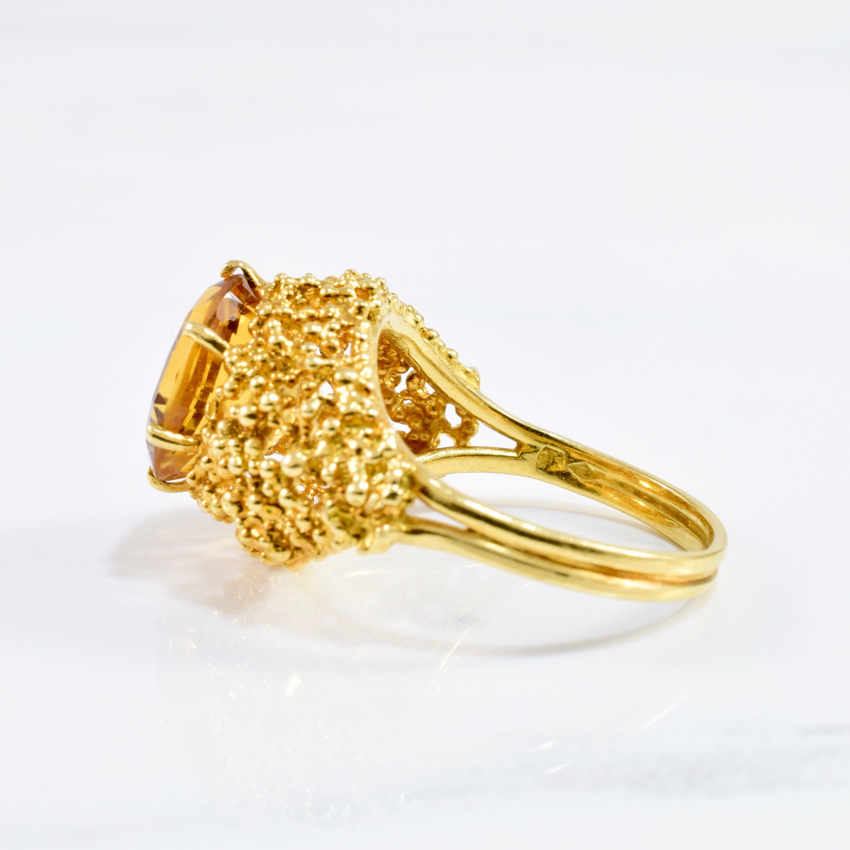 Textured High Set Citrine Cocktail Ring | SZ 8.25 |
