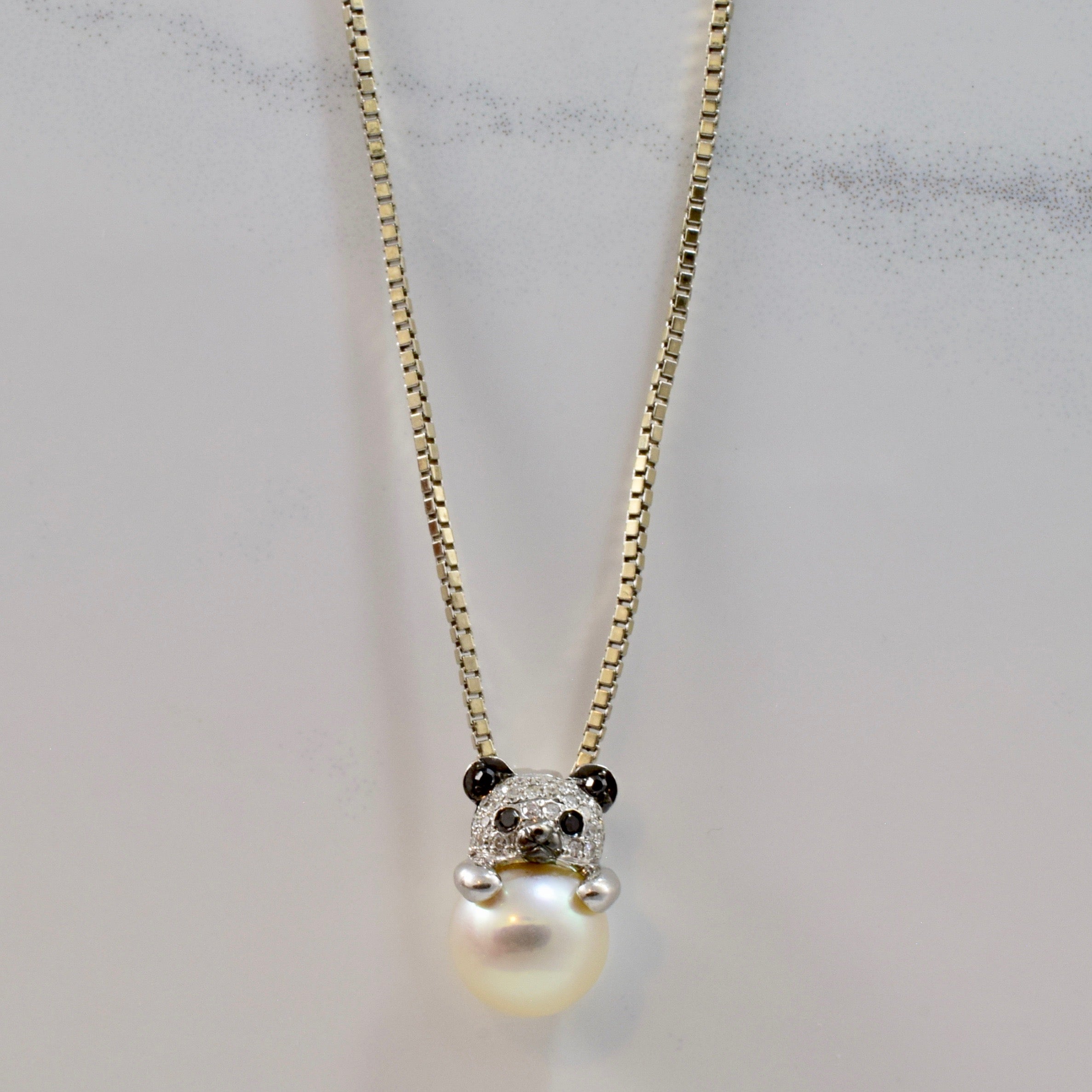 Diamond and Pearl Panda Pendant | 0.07 ctw SZ 24" |