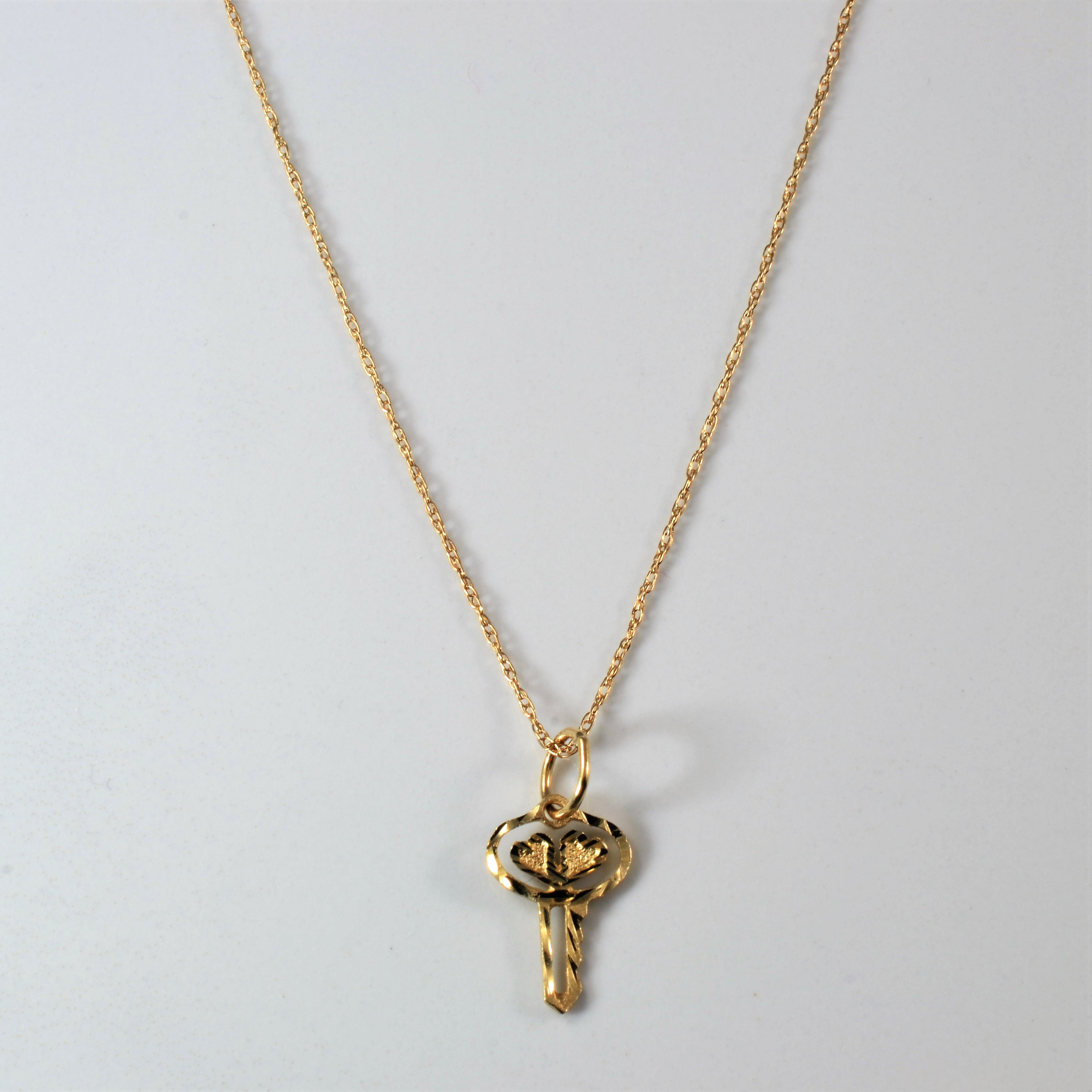 Double Heart Gold Key Necklace | 17" |