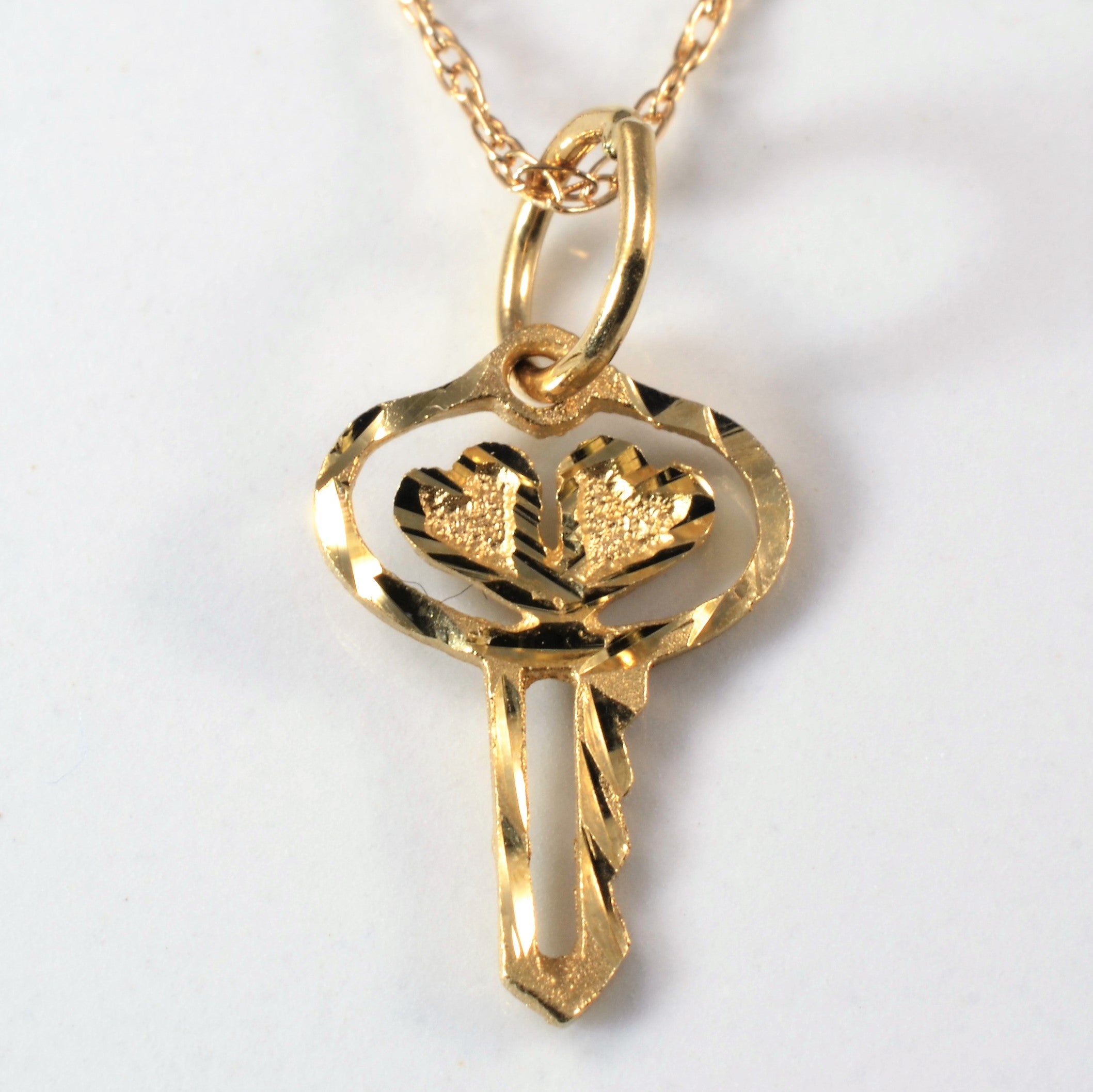 Double Heart Gold Key Necklace | 17" |