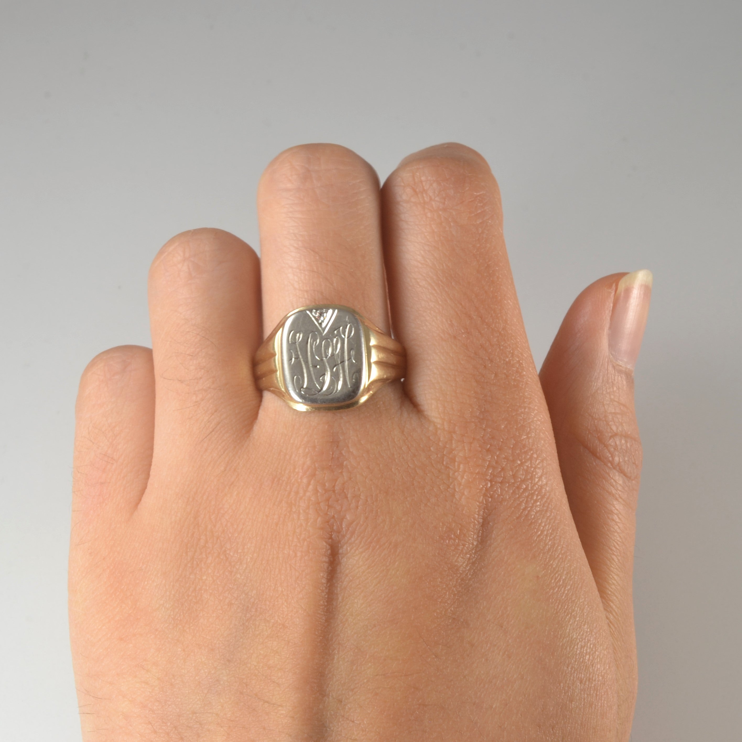 Initial 'HLH' Diamond Signet Ring | 0.01ct | SZ 10 |