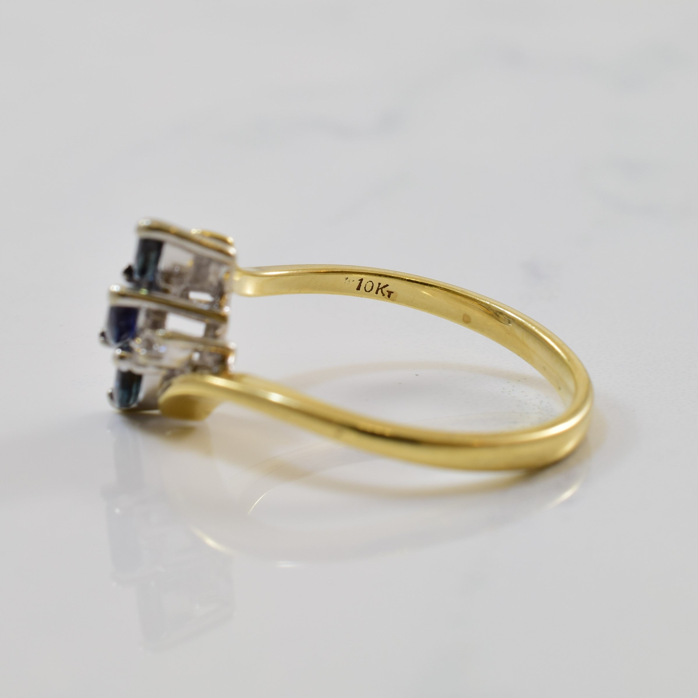 Blue Sapphire & Diamond Bypass Ring | 0.25ctw, 0.04ctw | SZ 6.5 |