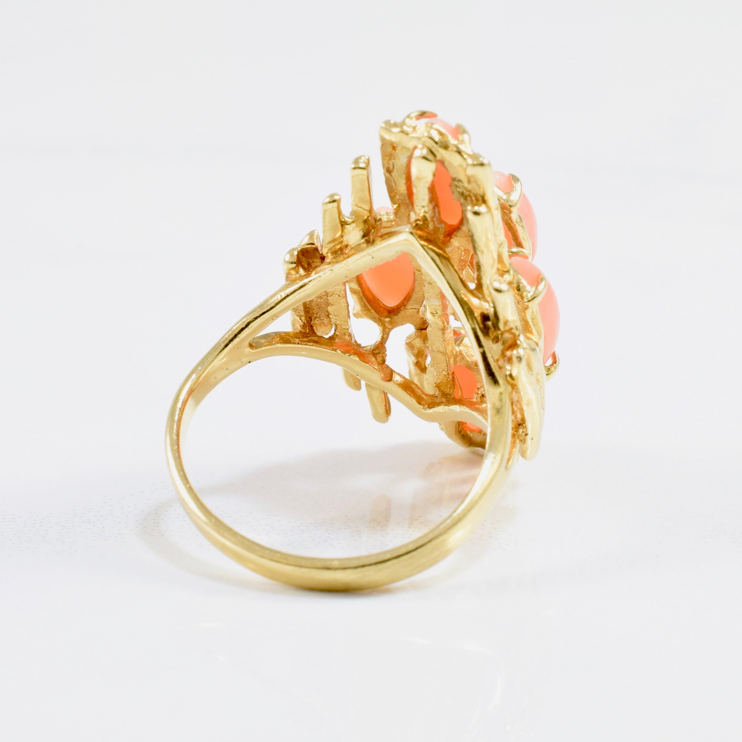 Marquise Cut Coral Cocktail Ring | SZ 6.5 |