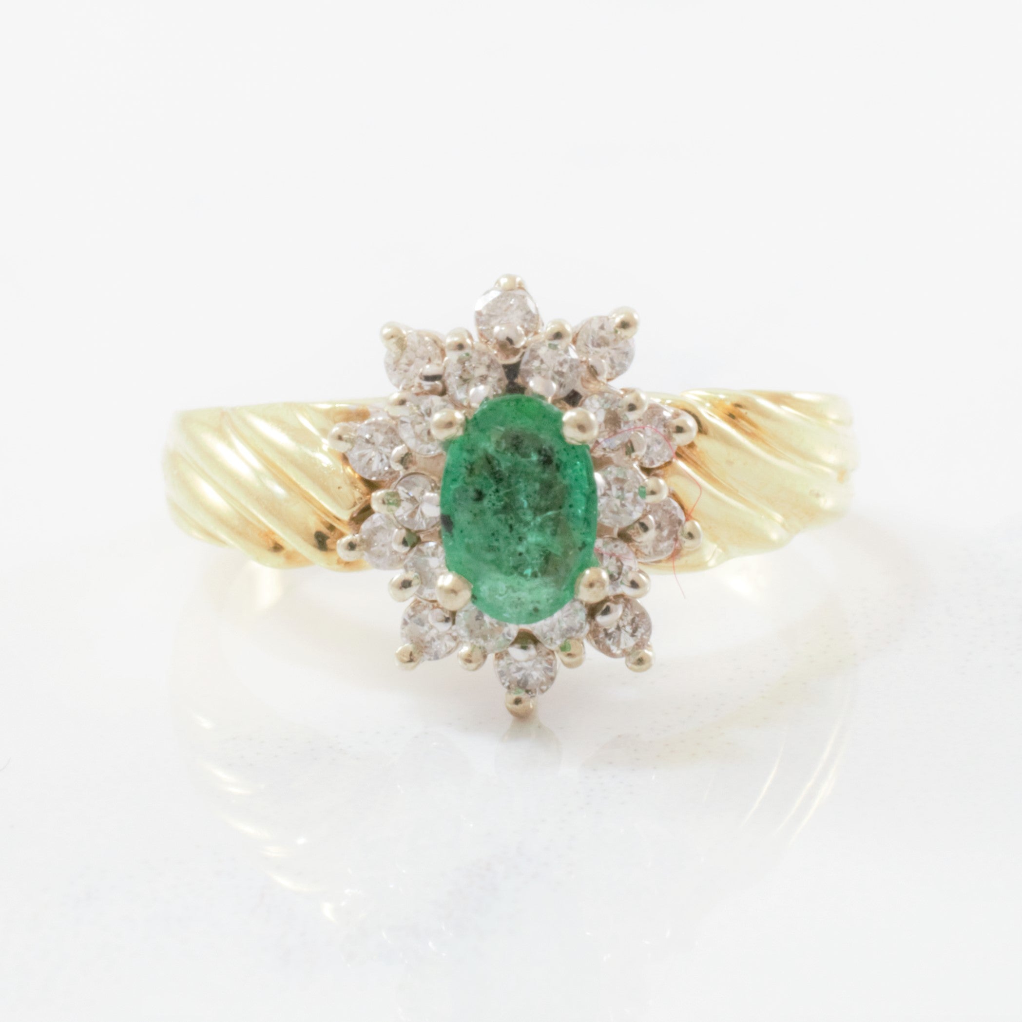 Emerald & Diamond Halo Ring | 0.30ctw, 0.38ct | SZ 5.75 |