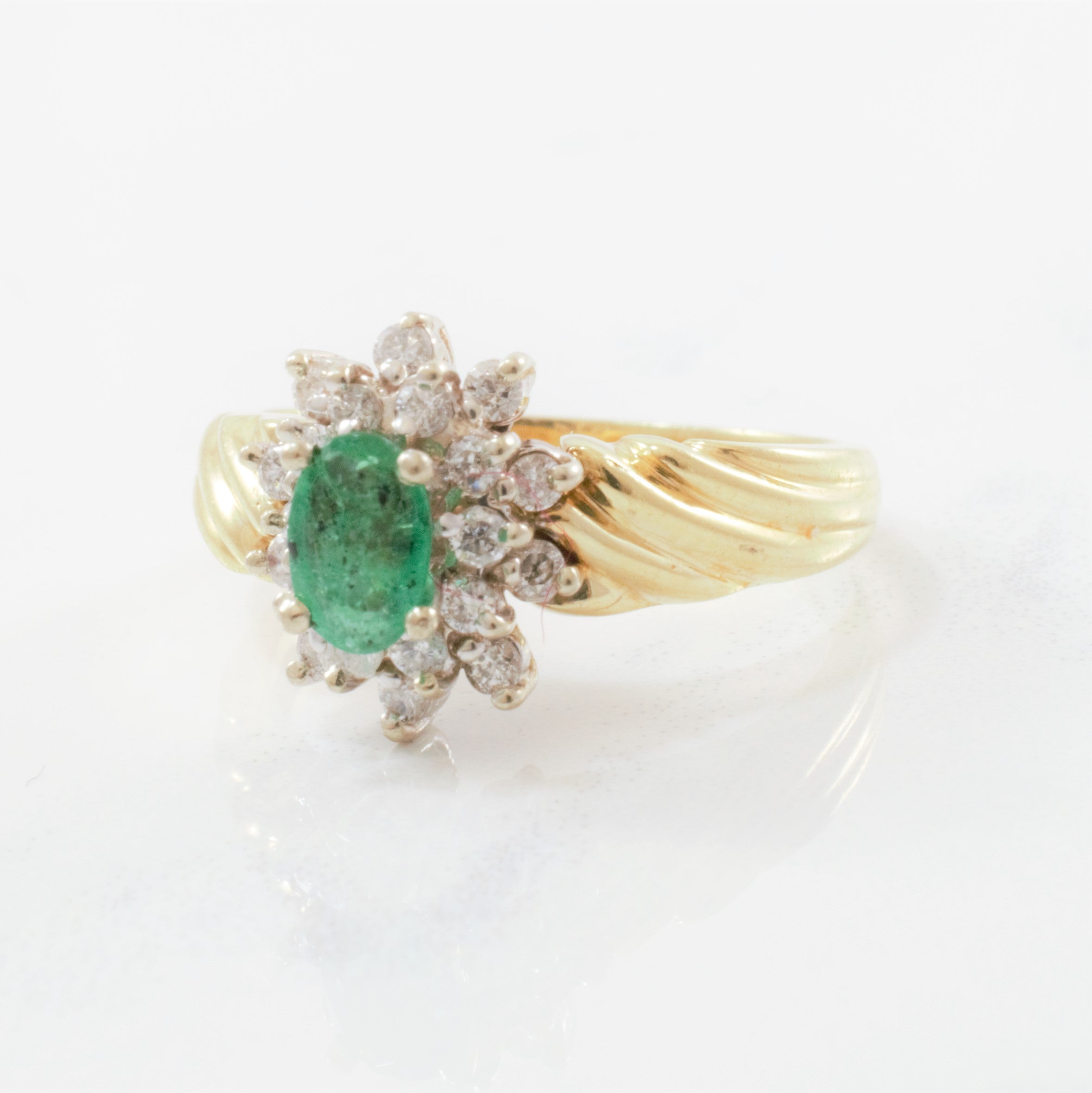 Emerald & Diamond Halo Ring | 0.30ctw, 0.38ct | SZ 5.75 |