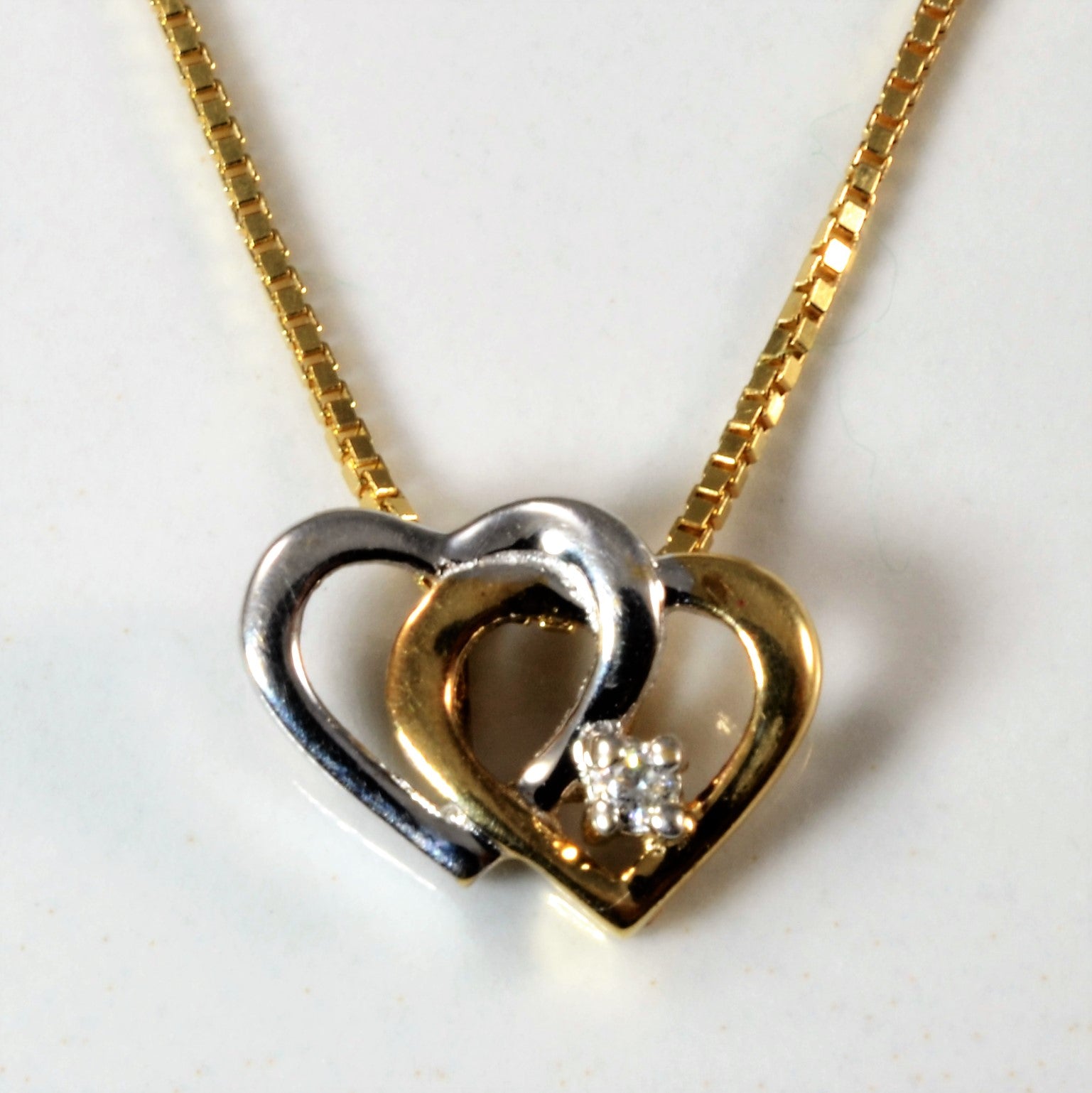 Diamond Double Heart Necklace | 0.015ct | 18" |