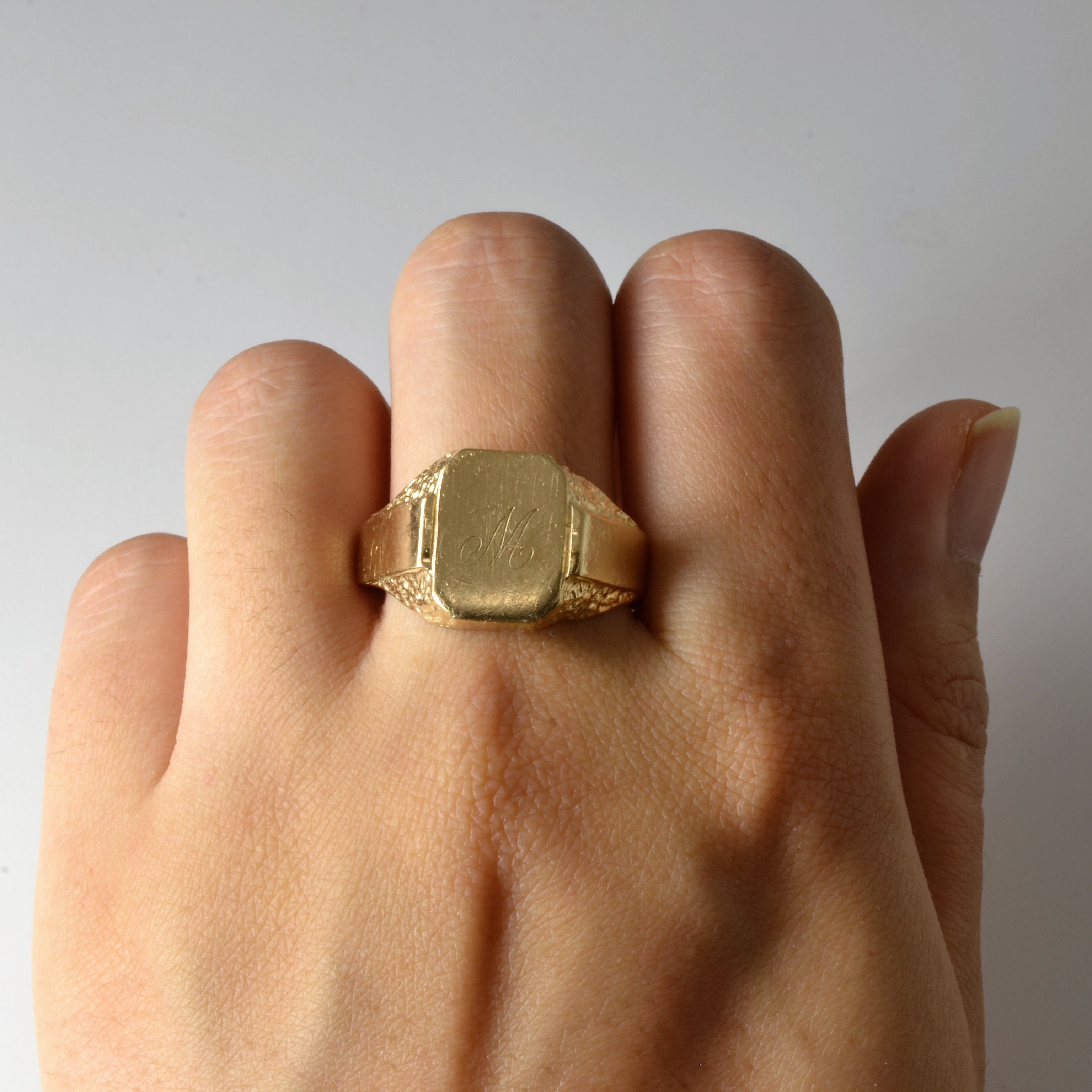 Yellow Gold Initial 'M' Signet Ring | SZ 11.25 |