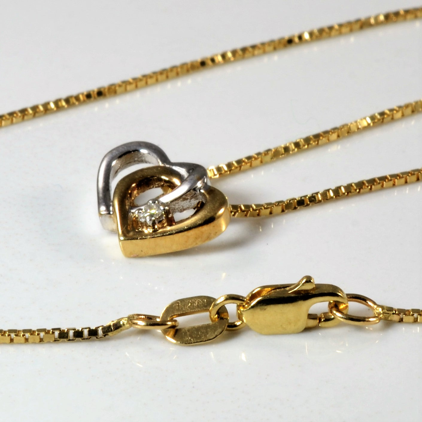 Diamond Double Heart Necklace | 0.015ct | 18" |