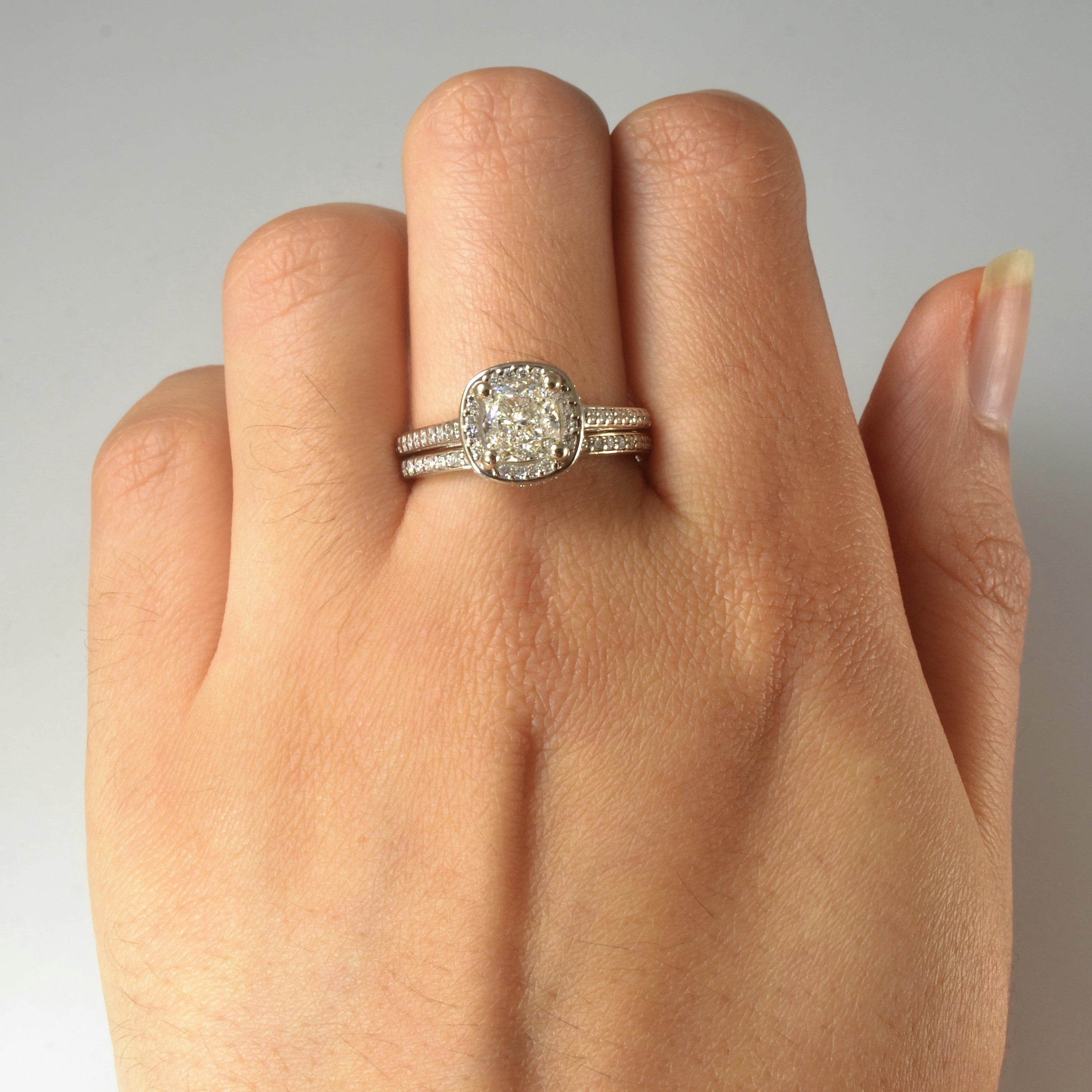 Cushion Cut Halo Diamond Wedding Set | 2.05ctw | SZ 8 |