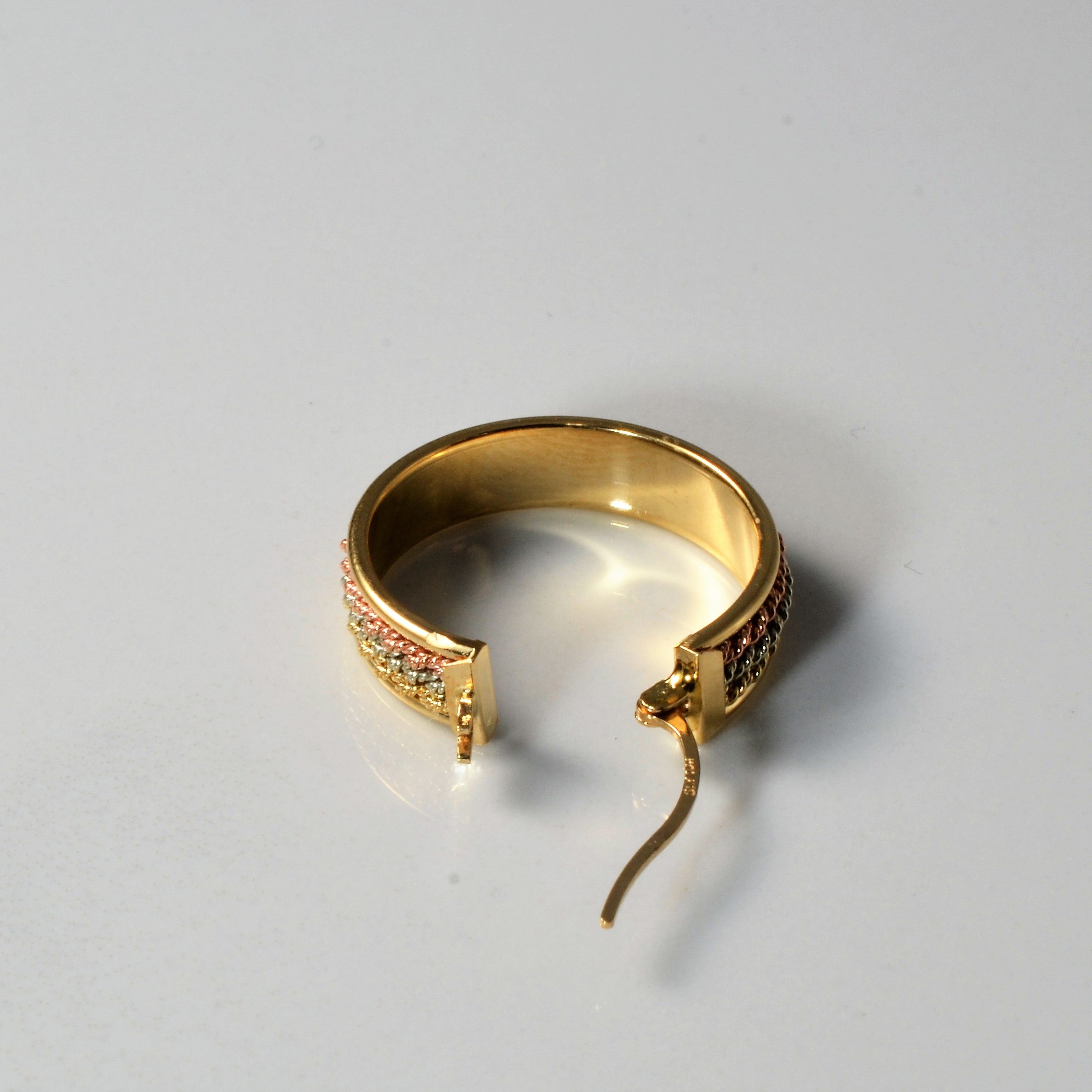 Tri Tone Gold Braided Hoop Earrings |