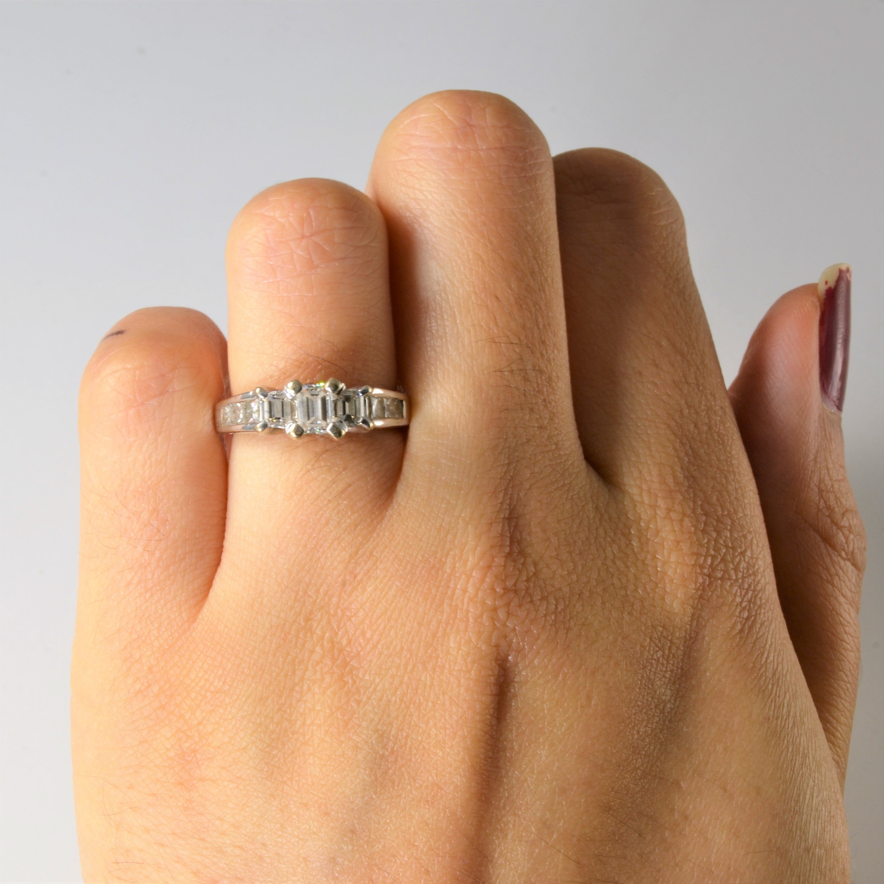 Emerald Cut Three Stone Engagement Ring | 1.00ctw | SZ 4.75 |