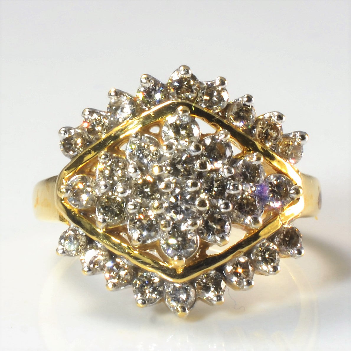 Diamond Cluster Shield Cocktail Ring | 1.37ctw | SZ 7 |