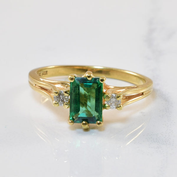 Synthetic Emerald & Diamond Ring | 0.81ct, 0.08ctw | SZ 7 |