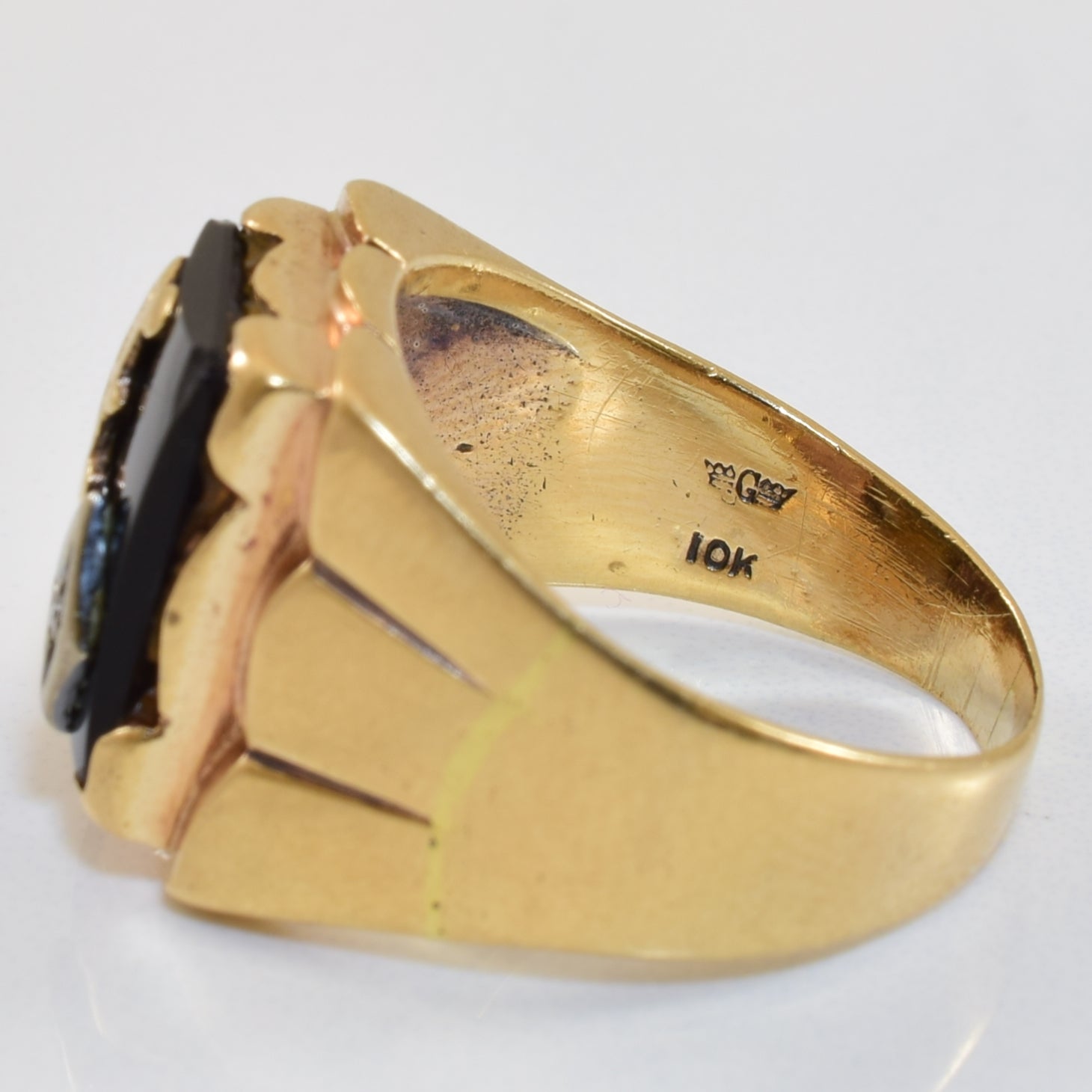 Black Onyx & Diamond Initial 'F' Ring | 4.00ct, 0.01ct | SZ 7.75 |