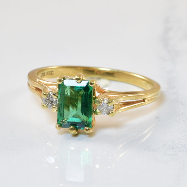 Synthetic Emerald & Diamond Ring | 0.81ct, 0.08ctw | SZ 7 |