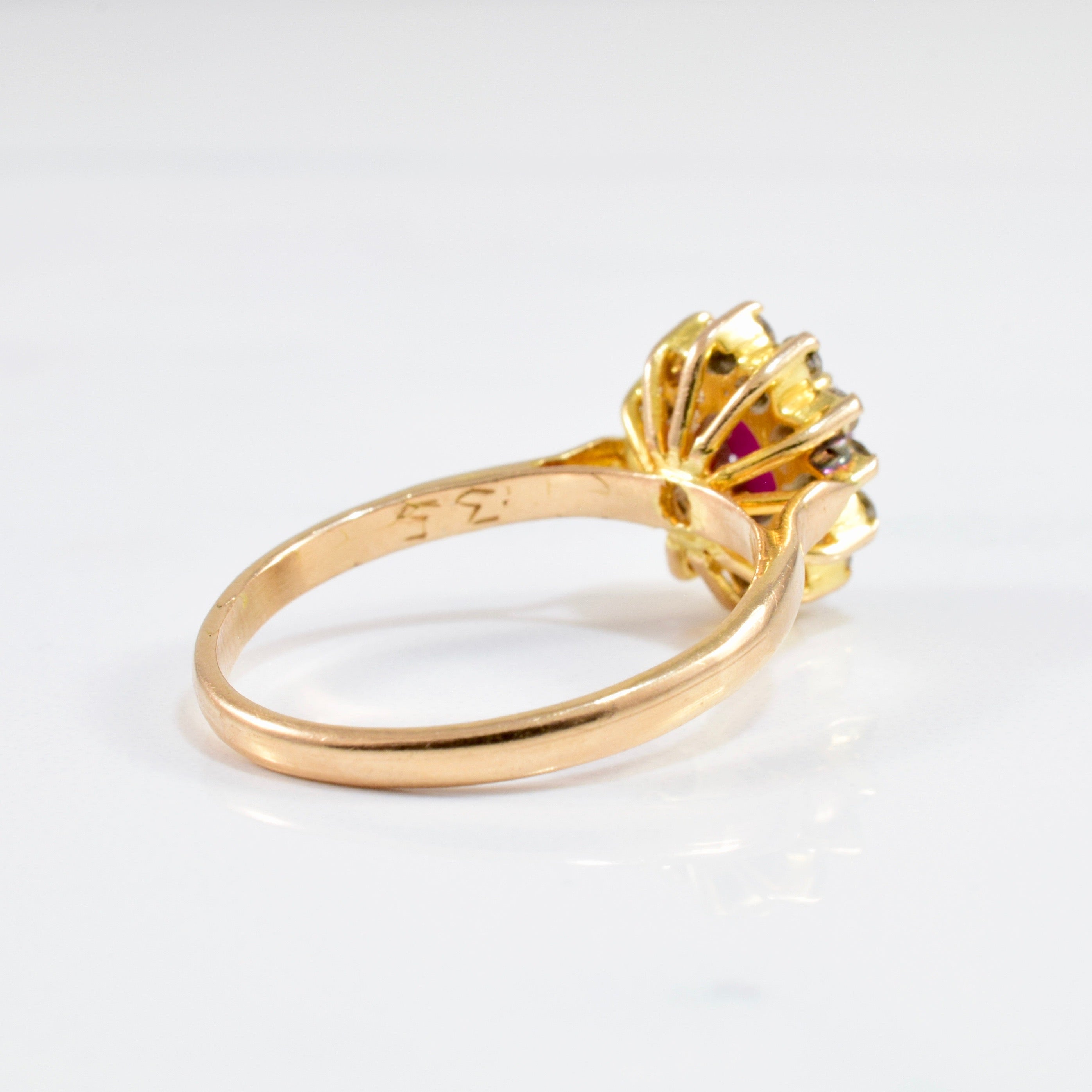 Oval Cabochon Ruby & Diamond Halo Ring | 0.35 ctw SZ 8.75 |