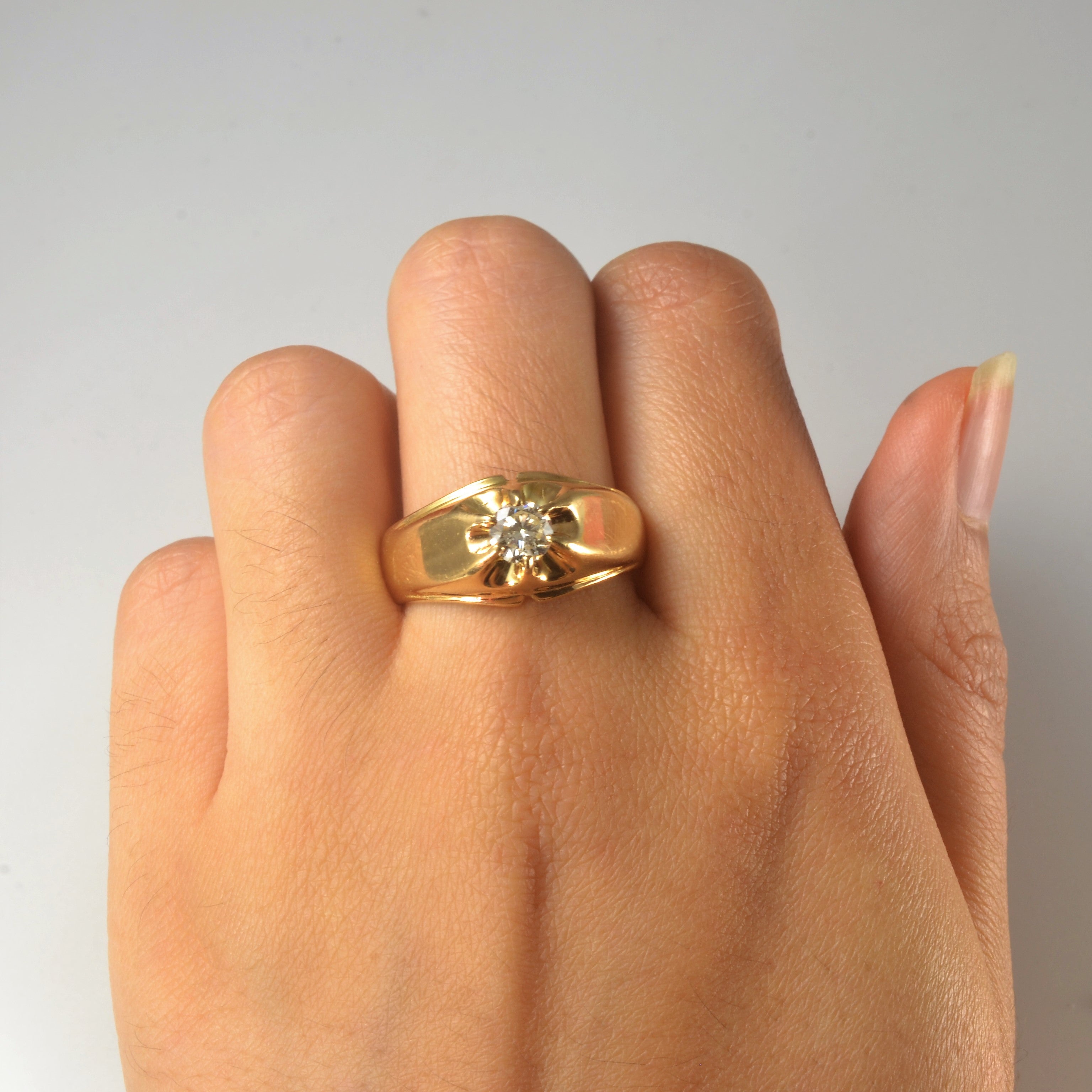 Belcher Set Solitaire Diamond Dome Ring | 0.52ct SI2 I/J | SZ 10.5 |